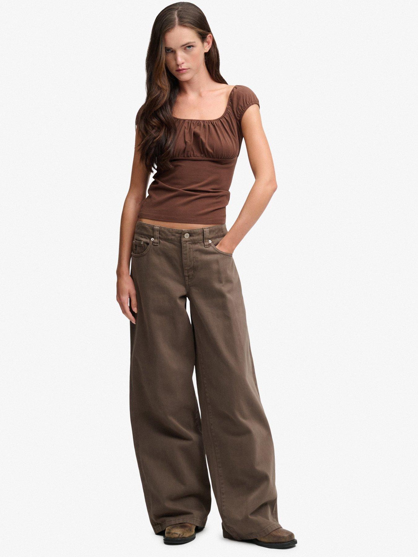 Image 3 of 7 of Superdry Womens Athletic Essentials Ruched Scoop Neck Top - Brown