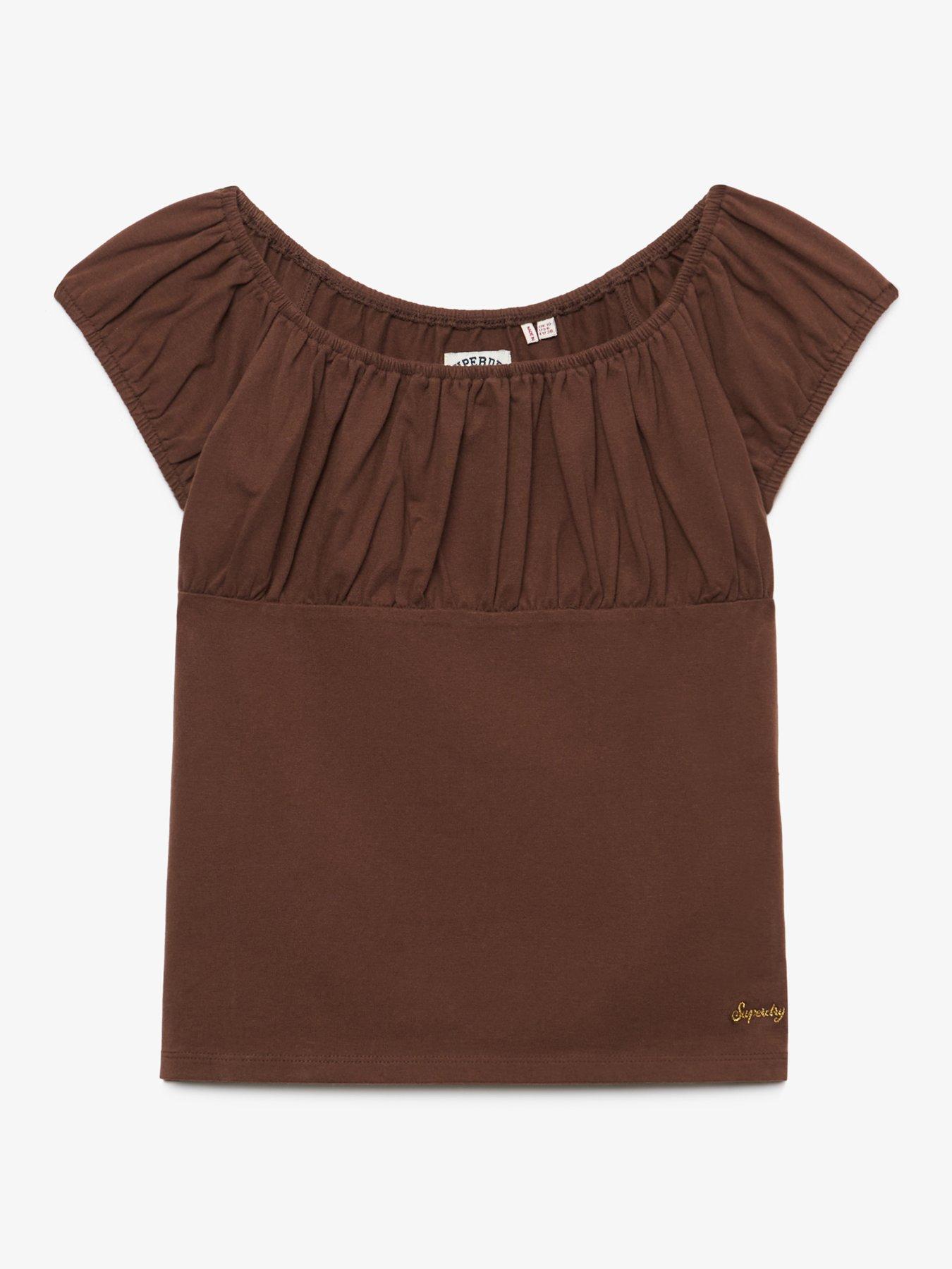 Image 7 of 7 of Superdry Womens Athletic Essentials Ruched Scoop Neck Top - Brown