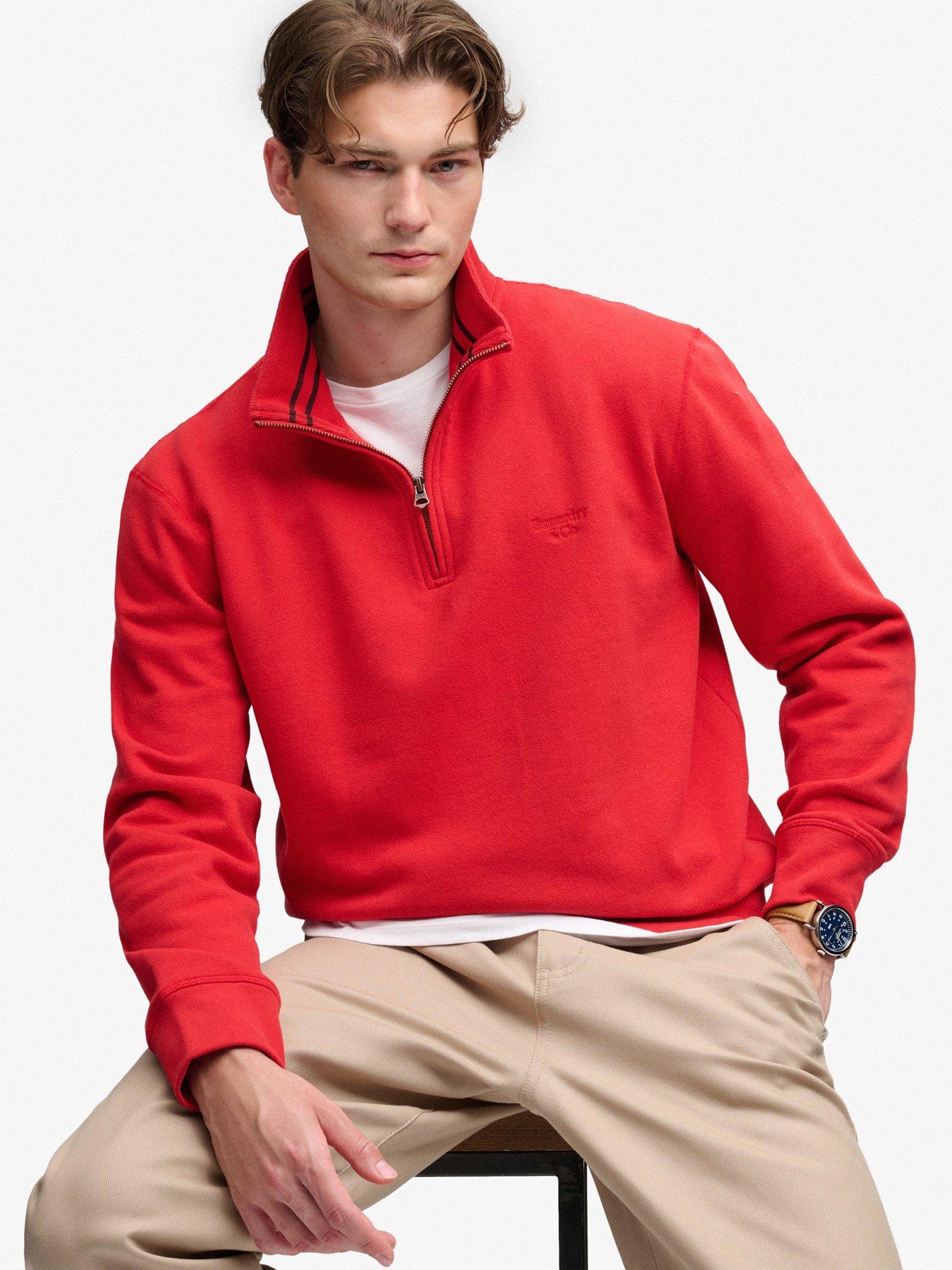 Image 4 of 7 of Superdry Mens Essential Serif Half Zip Sweatshirt - Red