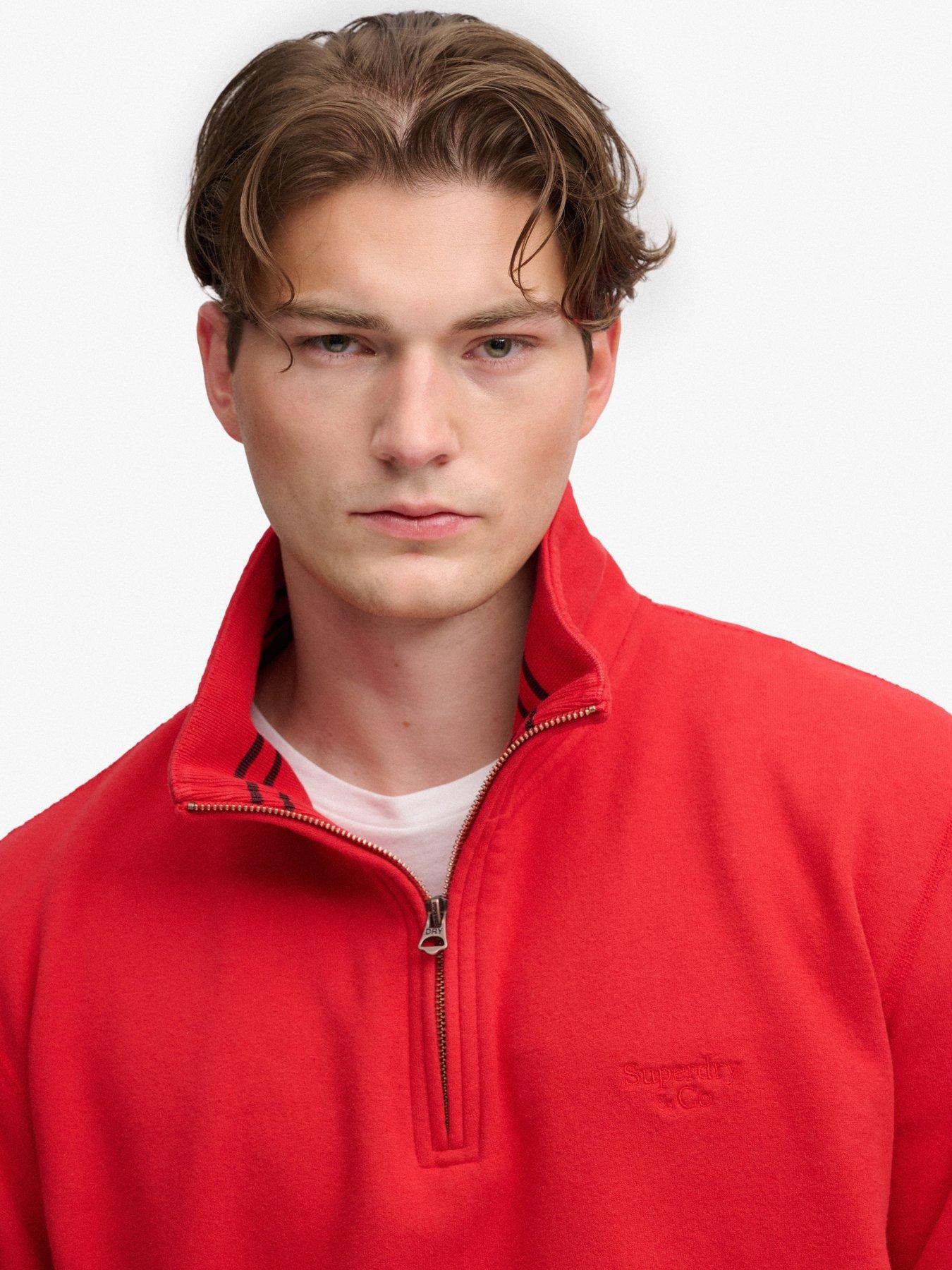 Image 5 of 7 of Superdry Mens Essential Serif Half Zip Sweatshirt - Red
