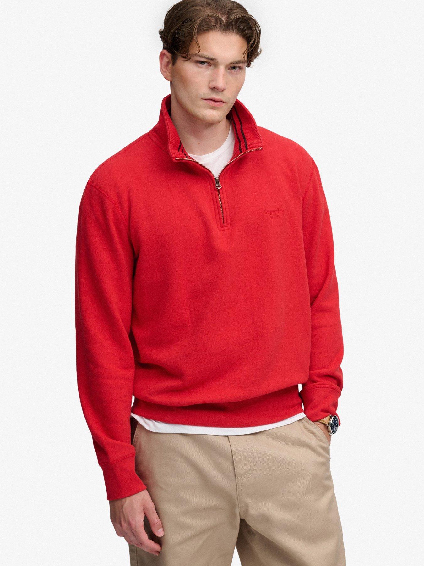 Image 6 of 7 of Superdry Mens Essential Serif Half Zip Sweatshirt - Red