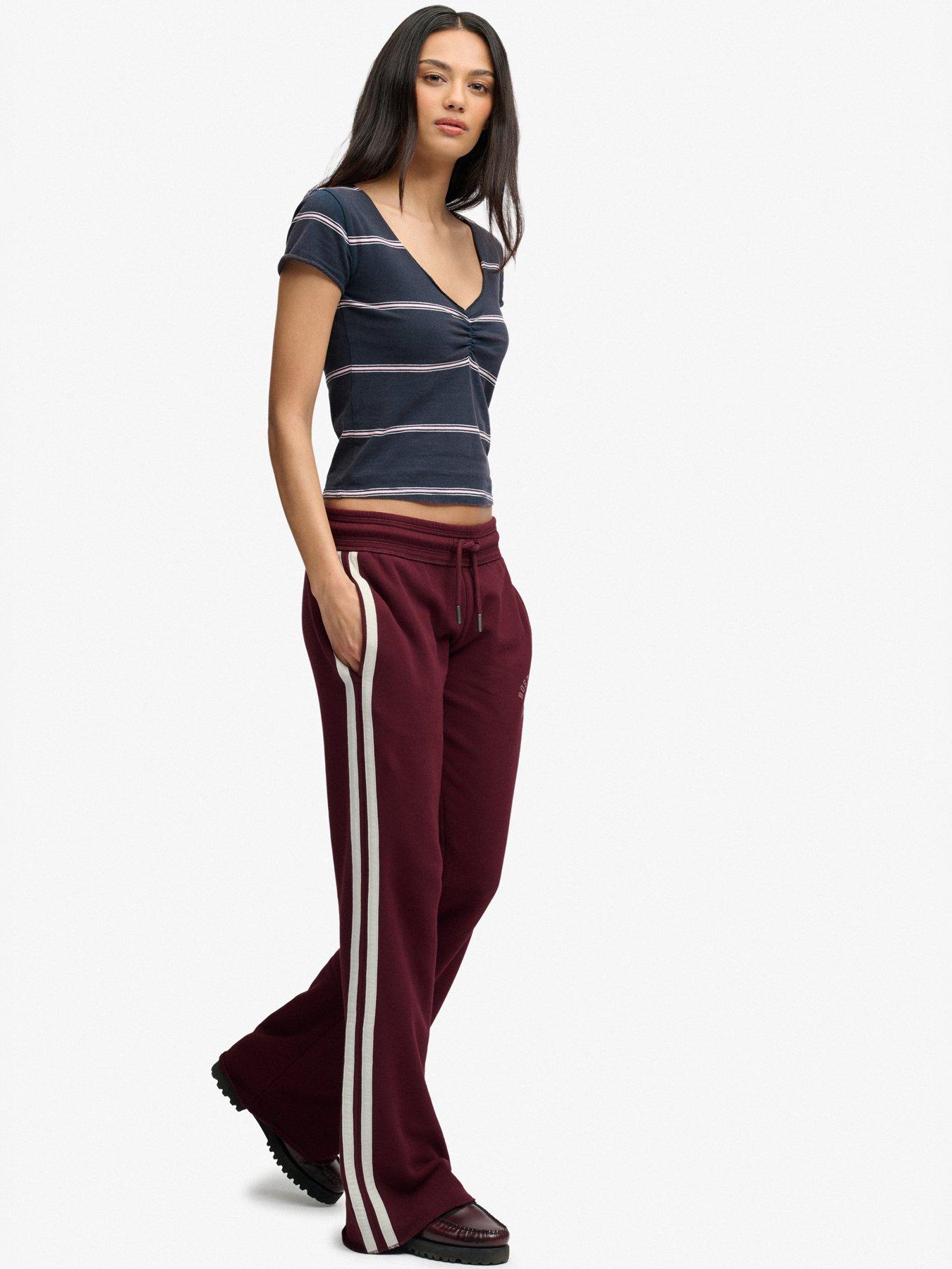 Image 5 of 6 of Superdry Womens Athletic Essentials Stripe Flare Joggers - Red