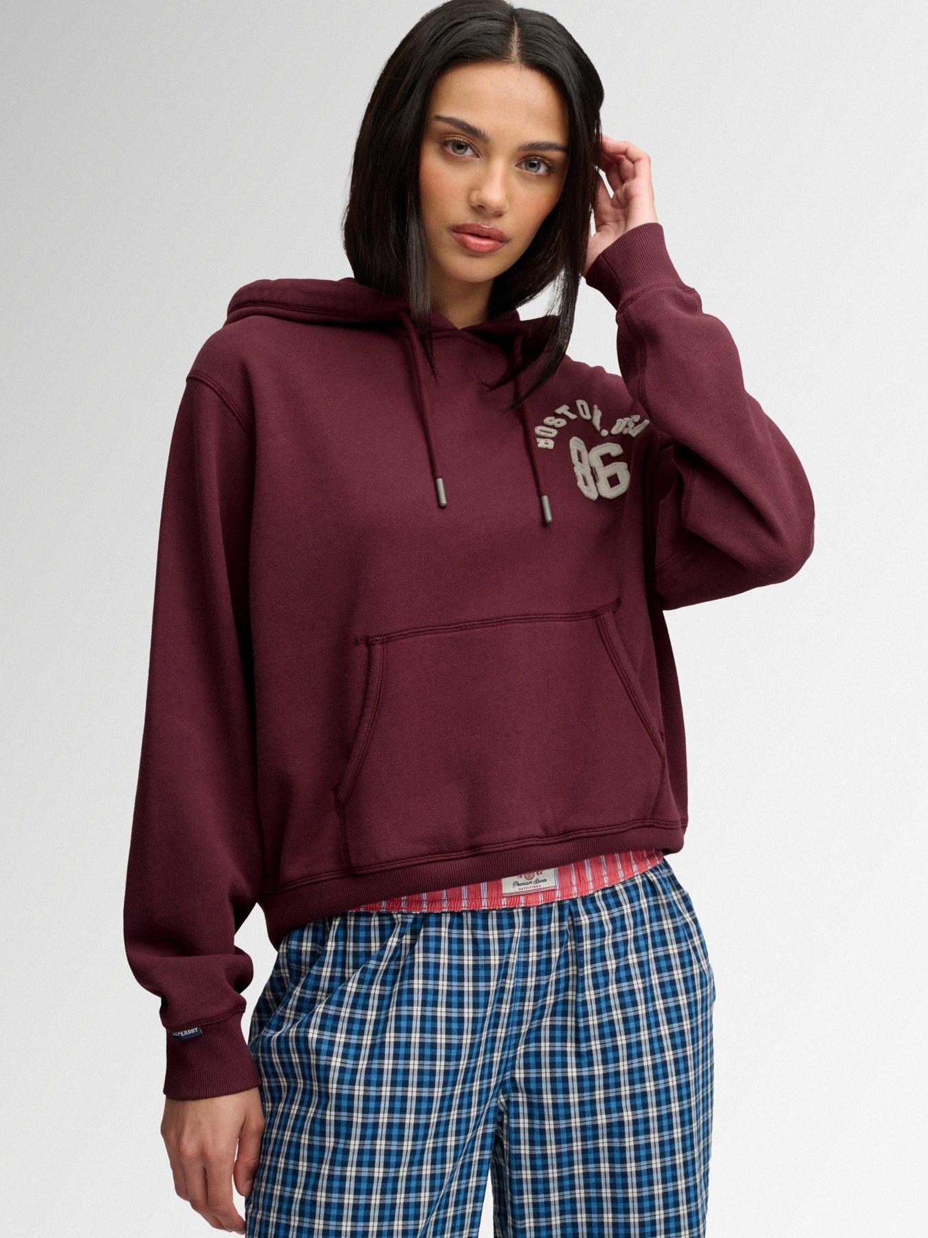 Image 1 of 7 of Superdry Superdry Ath Ess Applique Crop Hoodie - Red