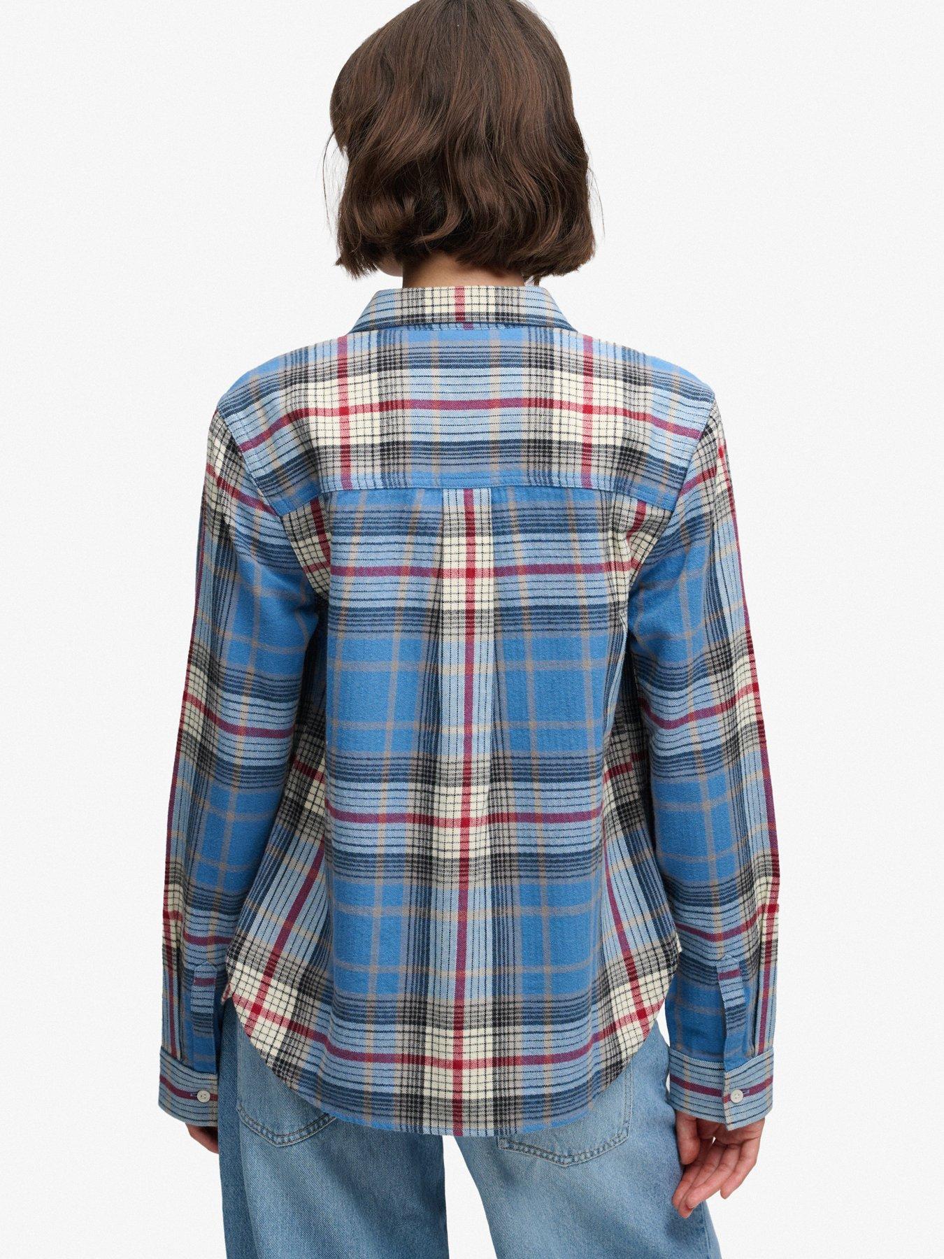Image 2 of 6 of Superdry Womens Lumberjack Check Organic Cotton Flannel Shirt - Blue