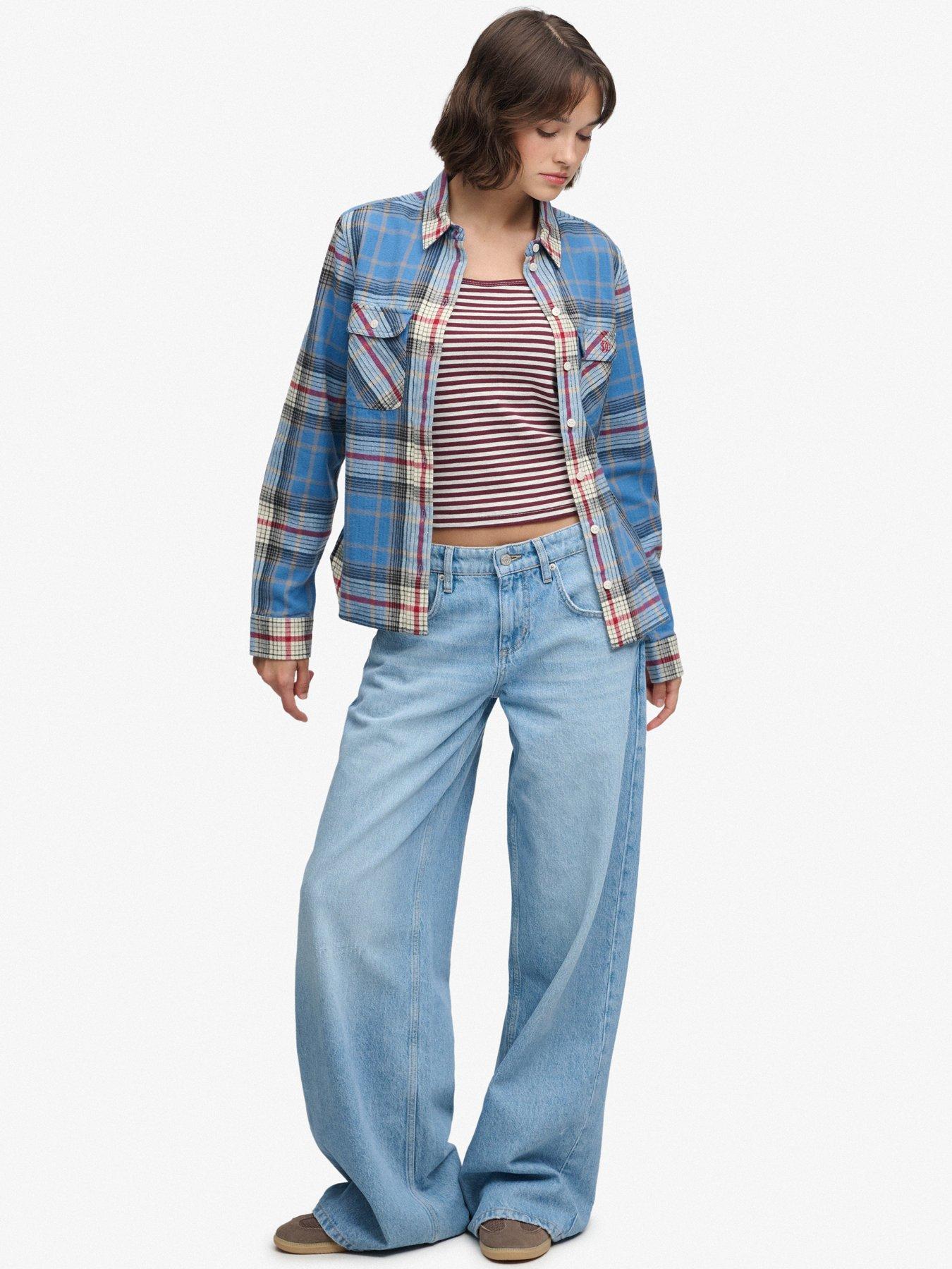 Image 3 of 6 of Superdry Womens Lumberjack Check Organic Cotton Flannel Shirt - Blue