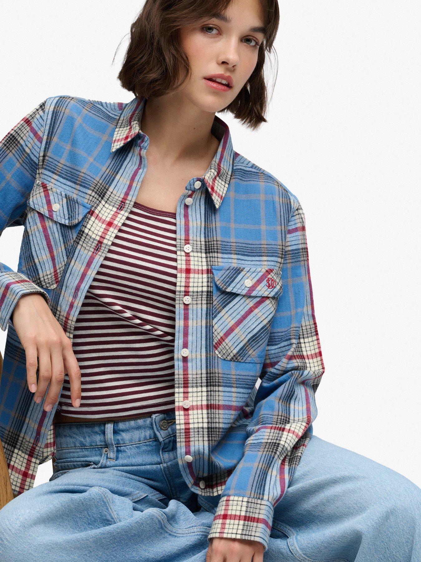 Image 4 of 6 of Superdry Womens Lumberjack Check Organic Cotton Flannel Shirt - Blue