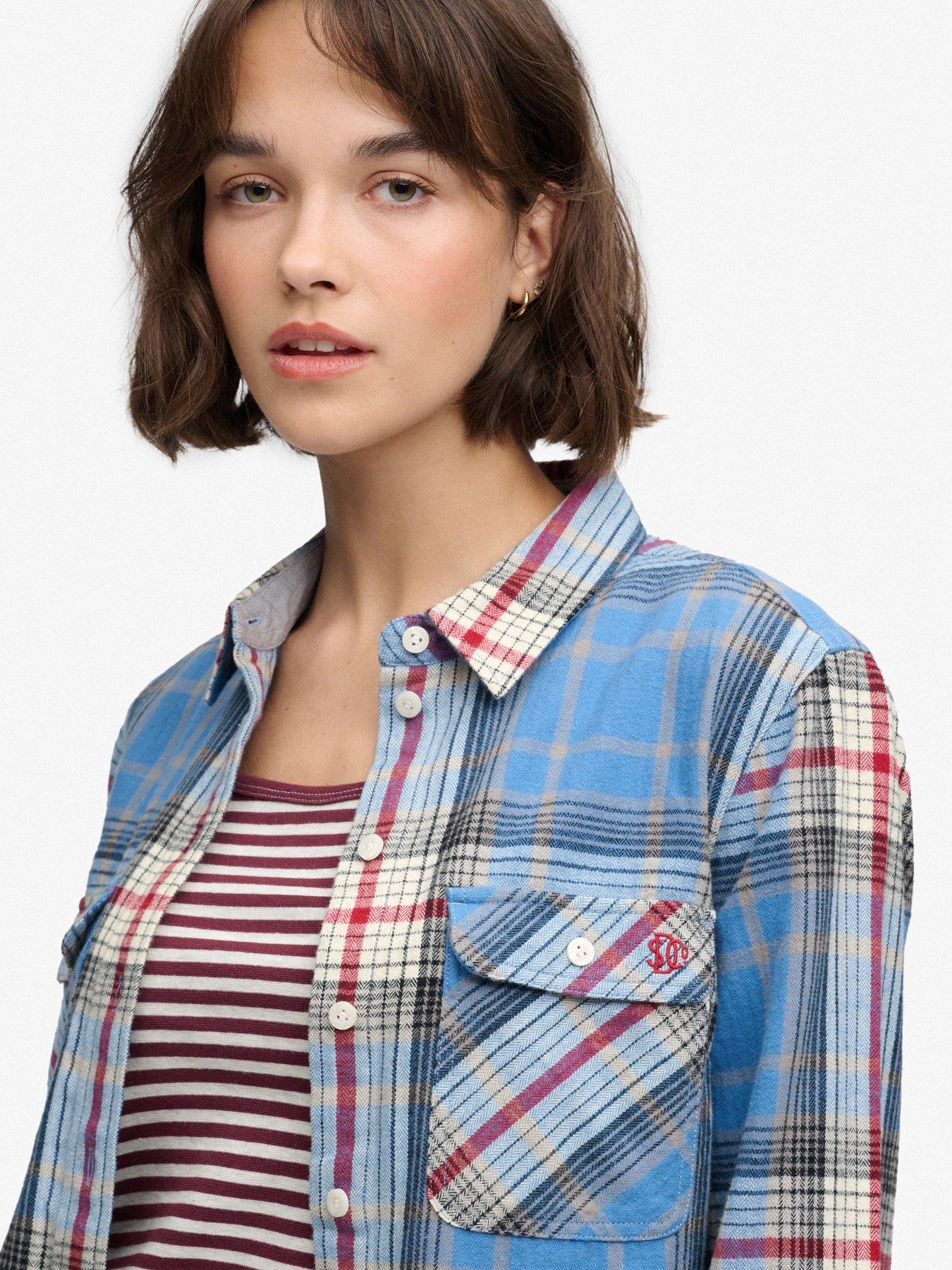 Image 5 of 6 of Superdry Womens Lumberjack Check Organic Cotton Flannel Shirt - Blue