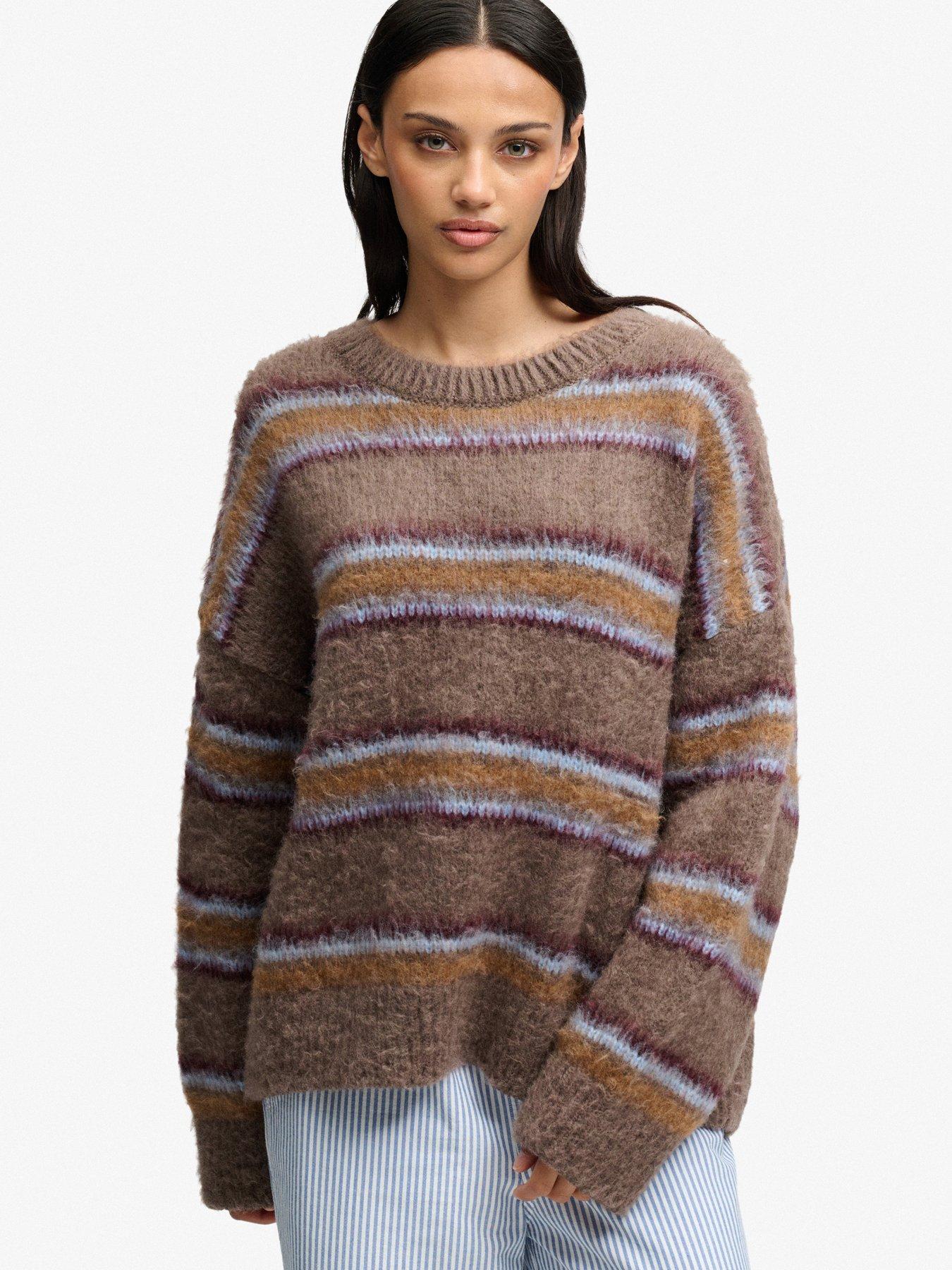 Image 1 of 7 of Superdry Womens Slouchy Brushed Stripe Jumper - Brown