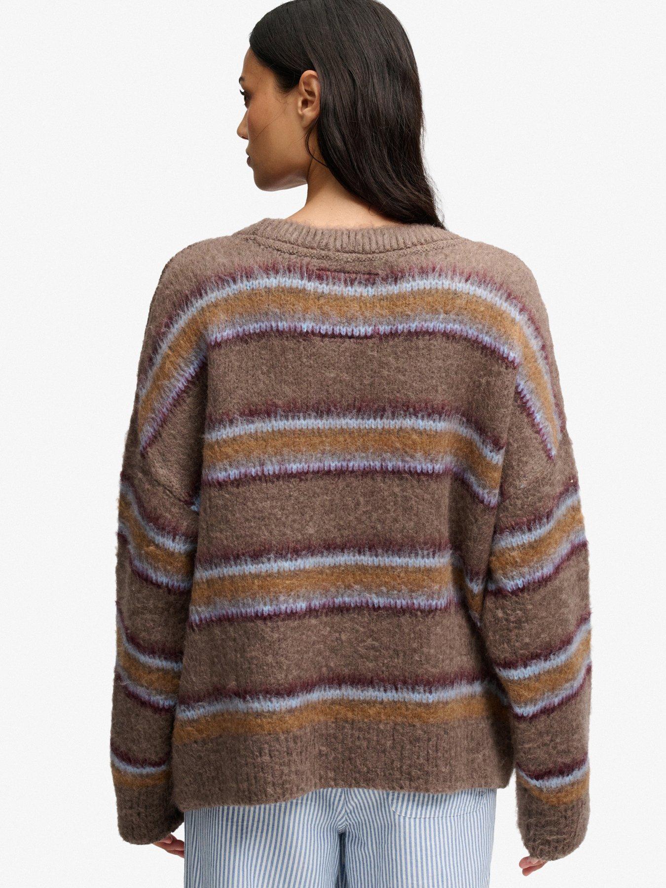 Image 2 of 7 of Superdry Womens Slouchy Brushed Stripe Jumper - Brown