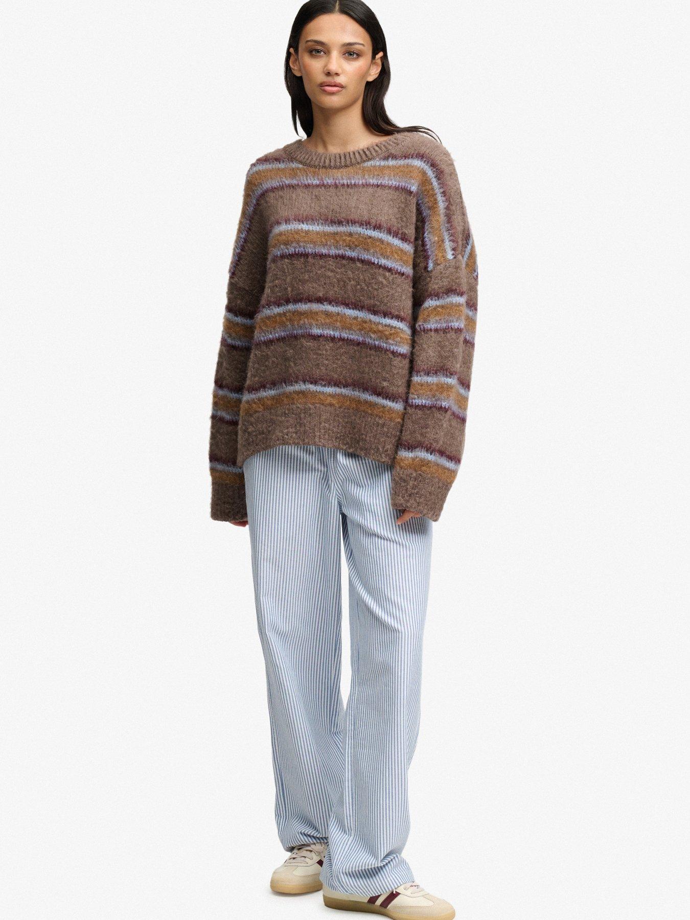 Image 3 of 7 of Superdry Womens Slouchy Brushed Stripe Jumper - Brown