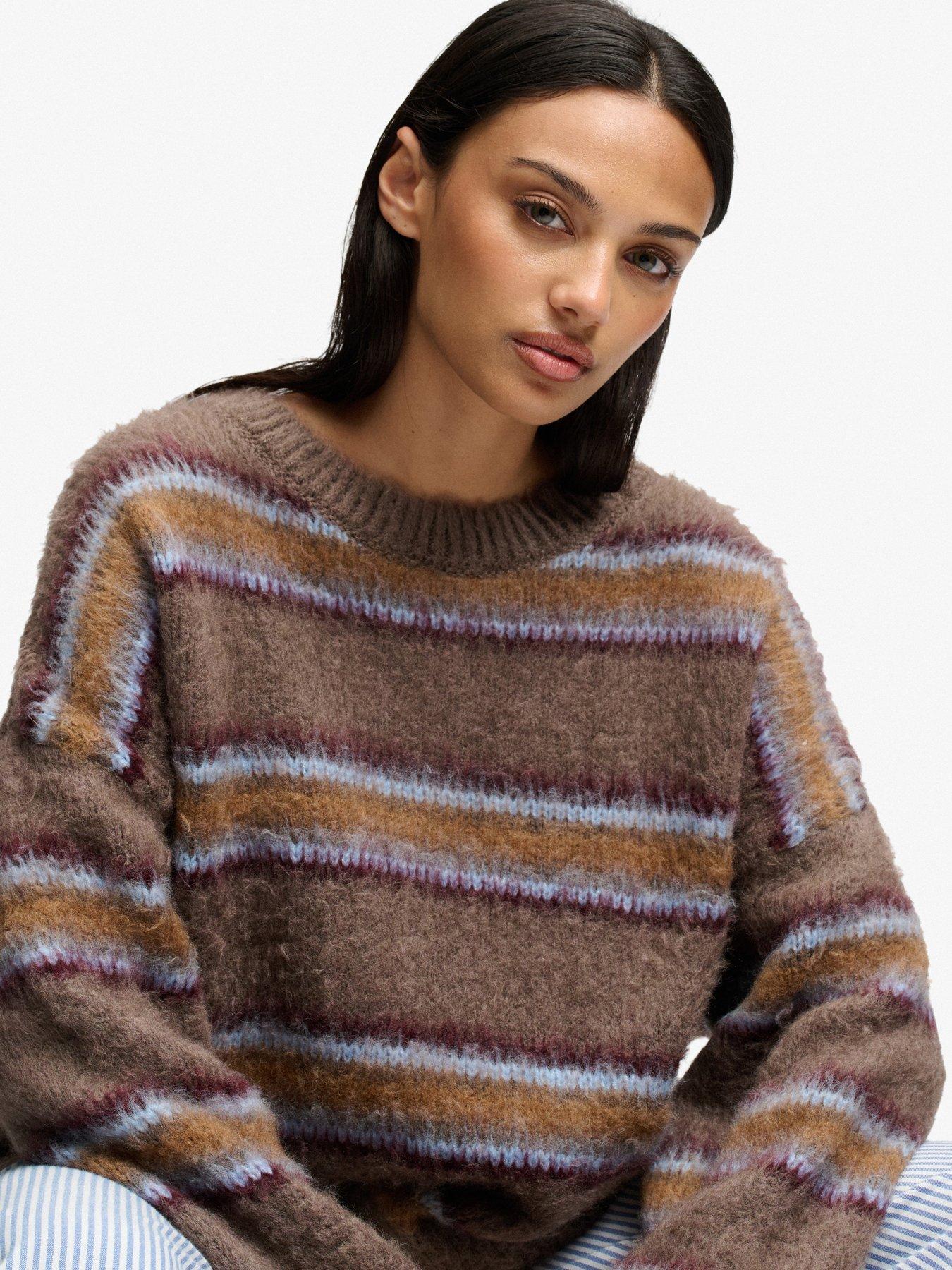 Image 4 of 7 of Superdry Womens Slouchy Brushed Stripe Jumper - Brown