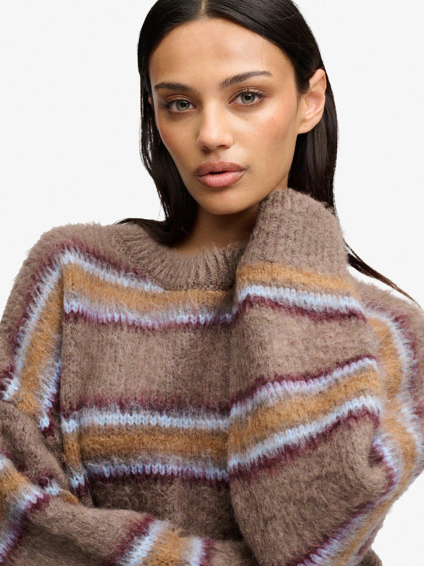 Image 5 of 7 of Superdry Womens Slouchy Brushed Stripe Jumper - Brown