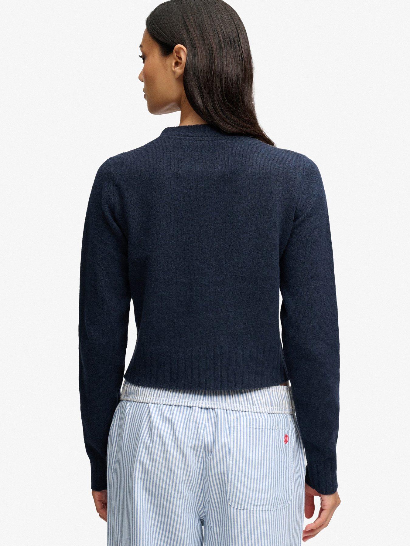 Image 2 of 6 of Superdry Womens Argyle Crew Neck Button Through Cardigan - Navy