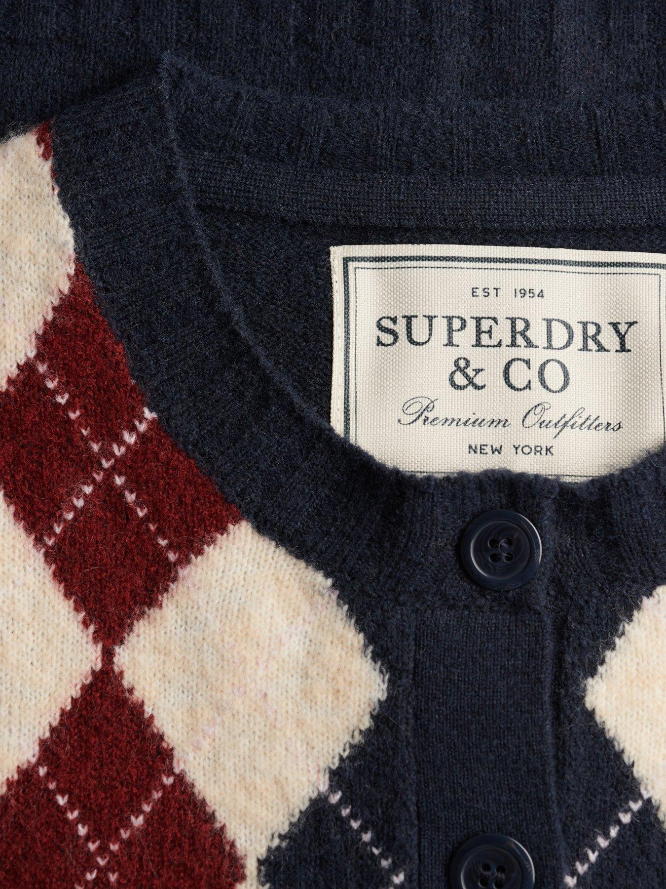 Image 6 of 6 of Superdry Womens Argyle Crew Neck Button Through Cardigan - Navy