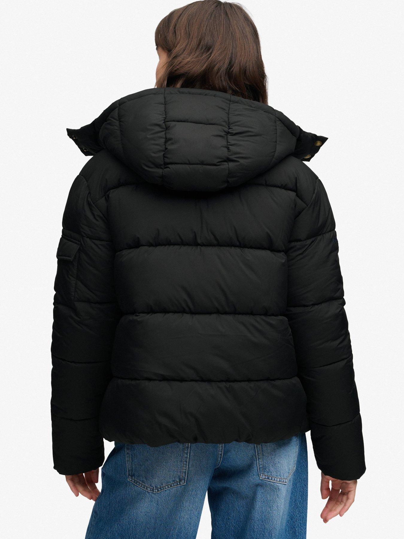 Image 2 of 6 of Superdry Womens Premium Relaxed Fit Hooded Puffer Jacket - Black