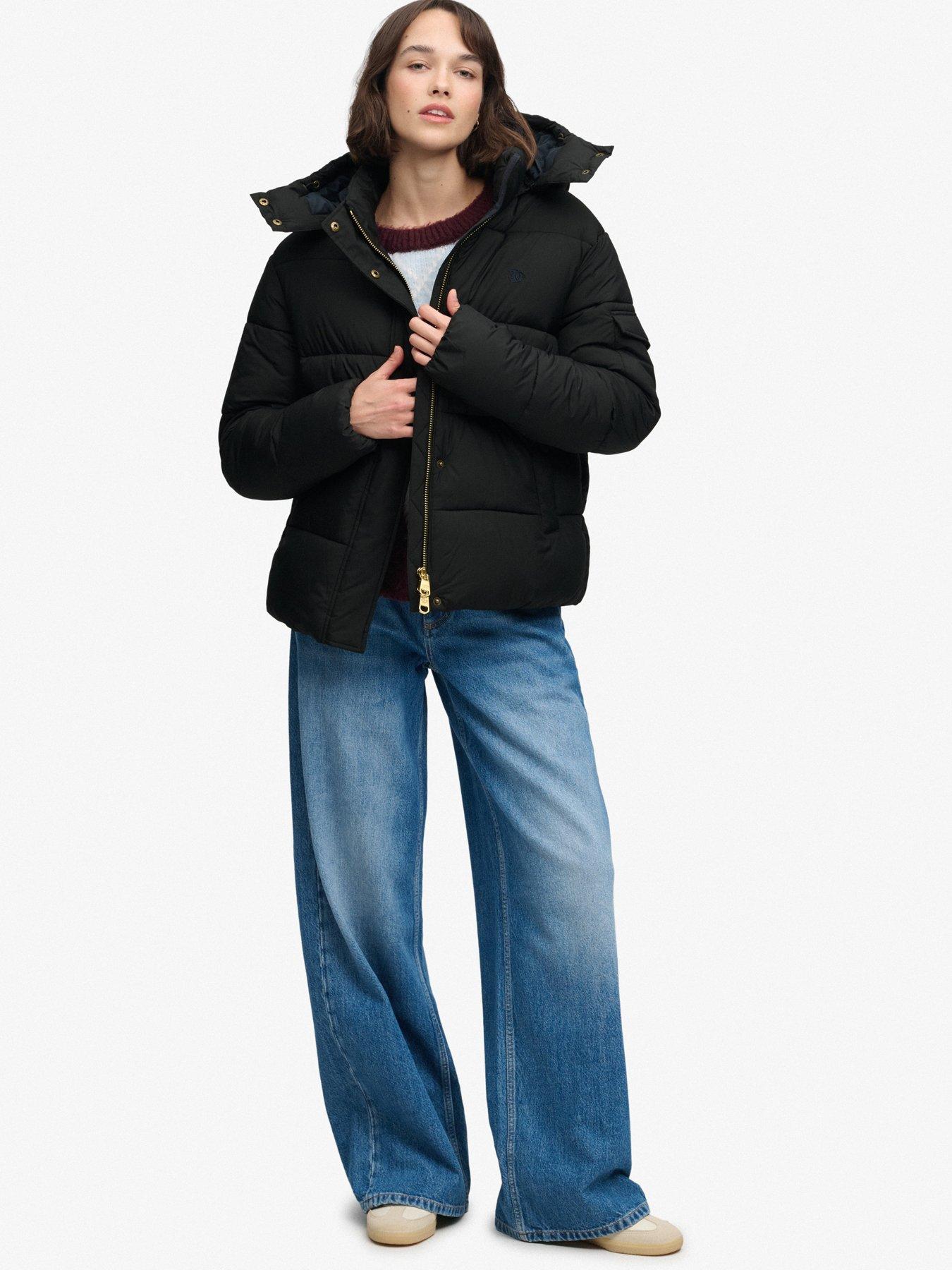 Image 3 of 6 of Superdry Womens Premium Relaxed Fit Hooded Puffer Jacket - Black