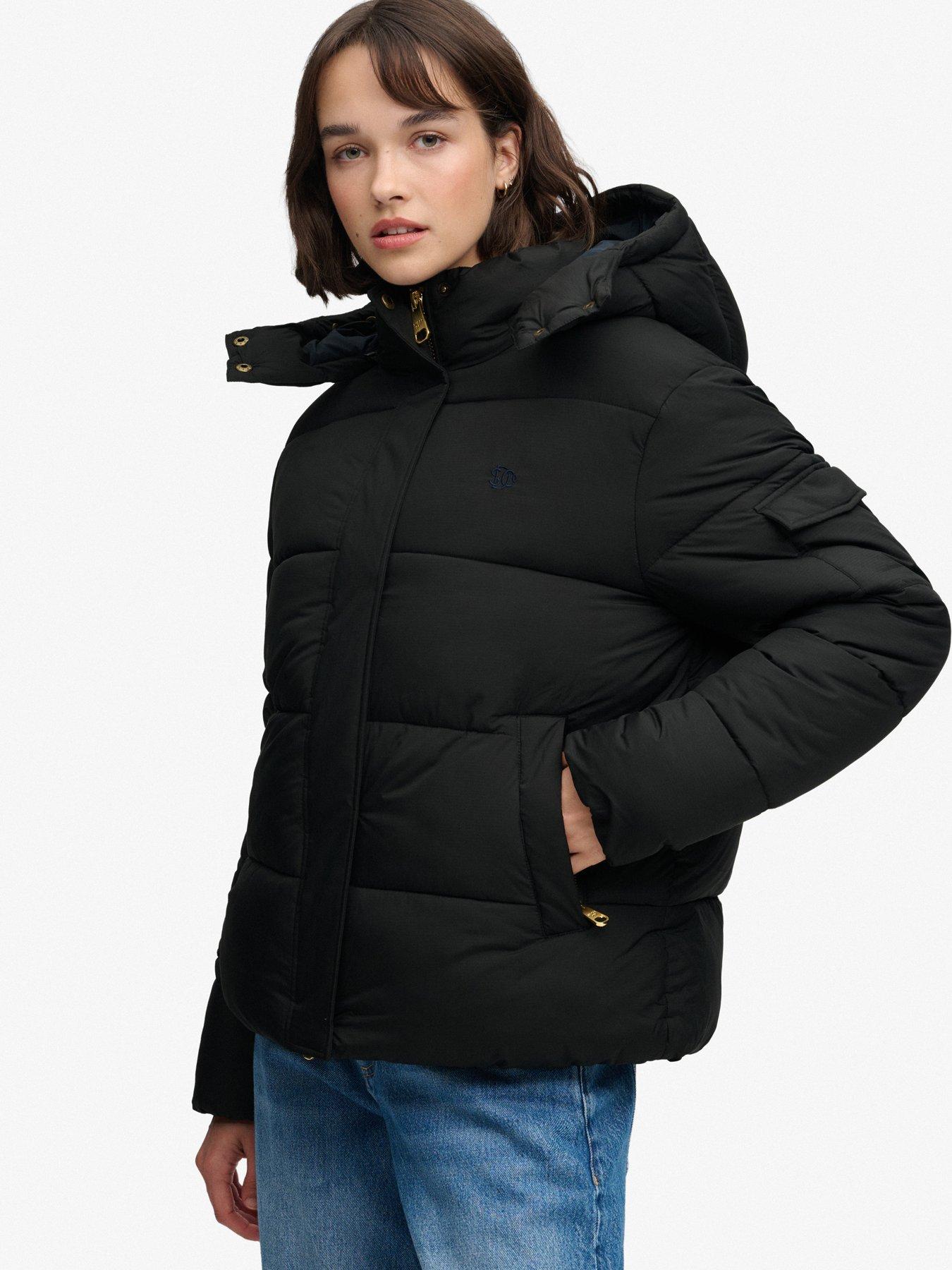 Image 4 of 6 of Superdry Womens Premium Relaxed Fit Hooded Puffer Jacket - Black