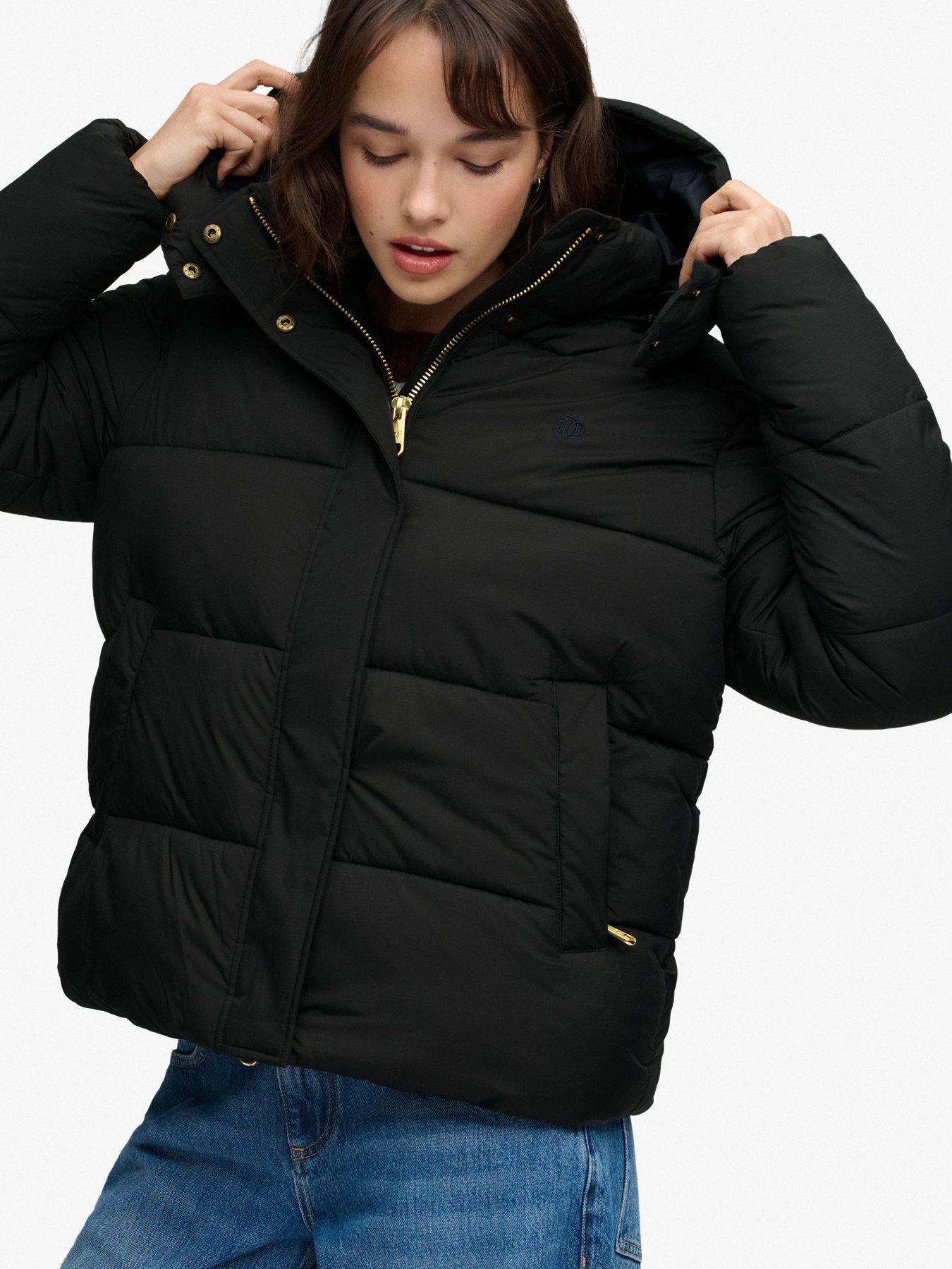 Image 5 of 6 of Superdry Womens Premium Relaxed Fit Hooded Puffer Jacket - Black