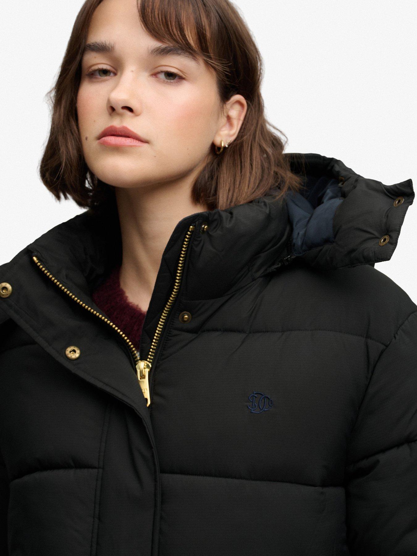 Image 6 of 6 of Superdry Womens Premium Relaxed Fit Hooded Puffer Jacket - Black