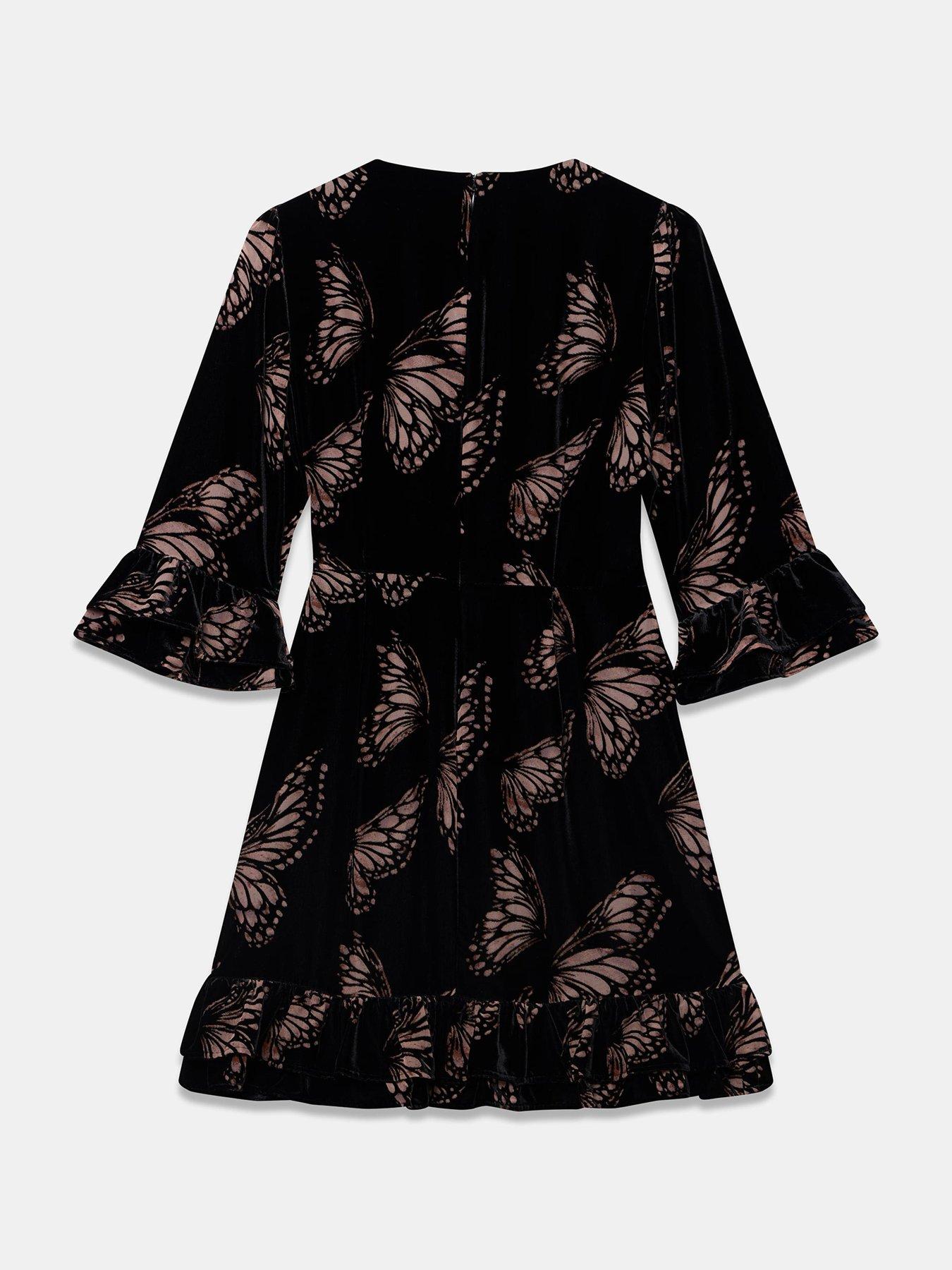 Image 6 of 6 of Mint Velvet Womens Butterfly Velvet Ruffle Mini Dress - Black