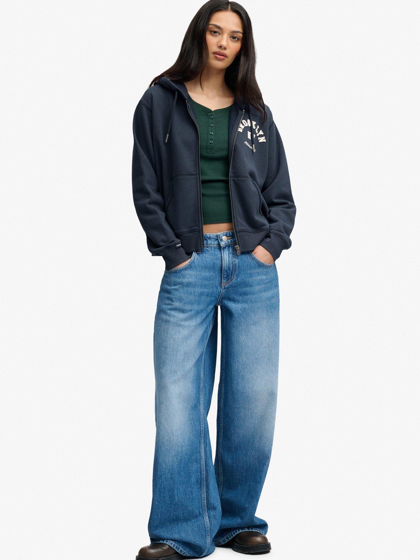 Image 3 of 6 of Superdry Womens Athletic Essentials Zip-Through Hoodie - Navy
