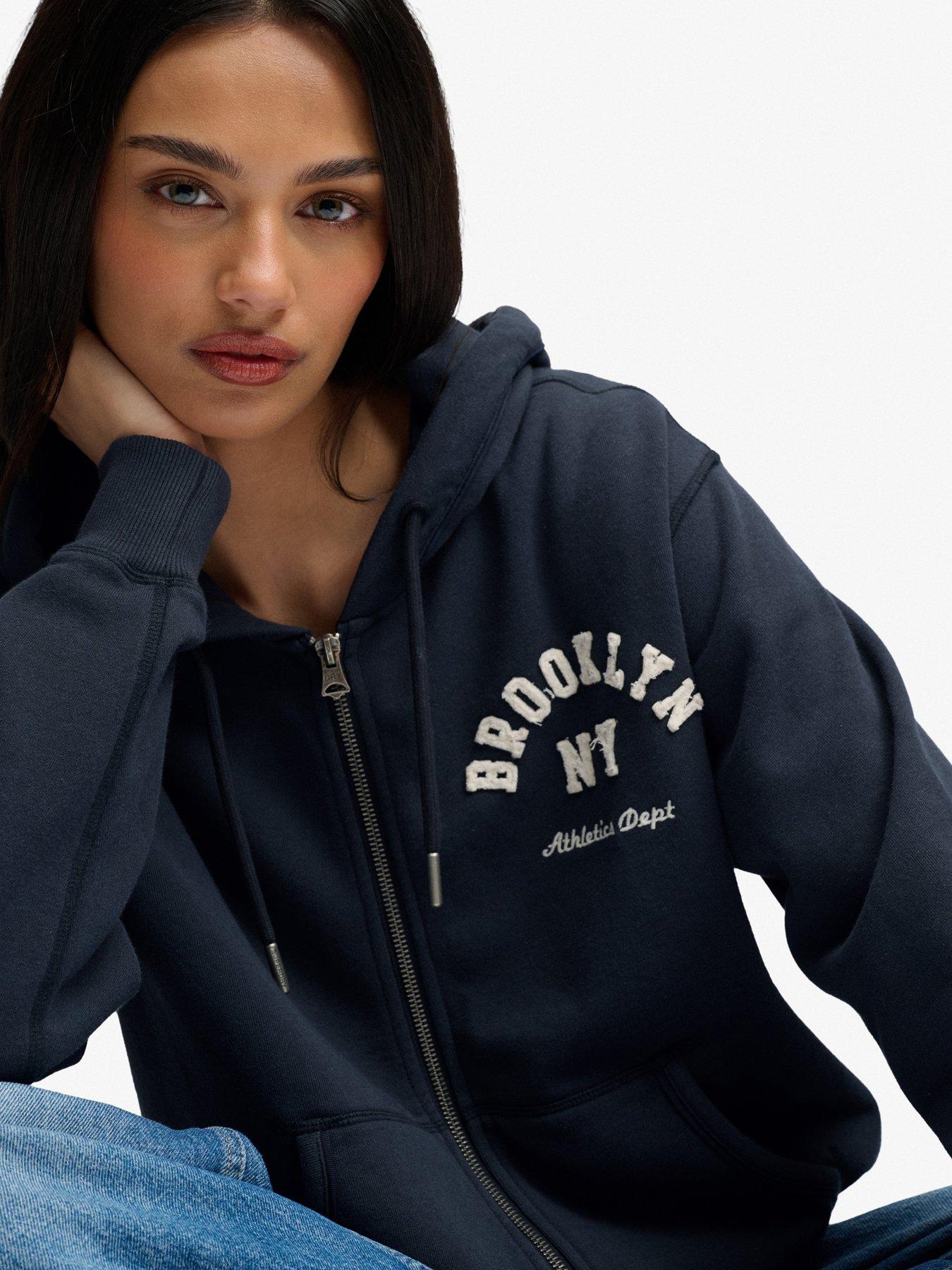 Image 4 of 6 of Superdry Womens Athletic Essentials Zip-Through Hoodie - Navy