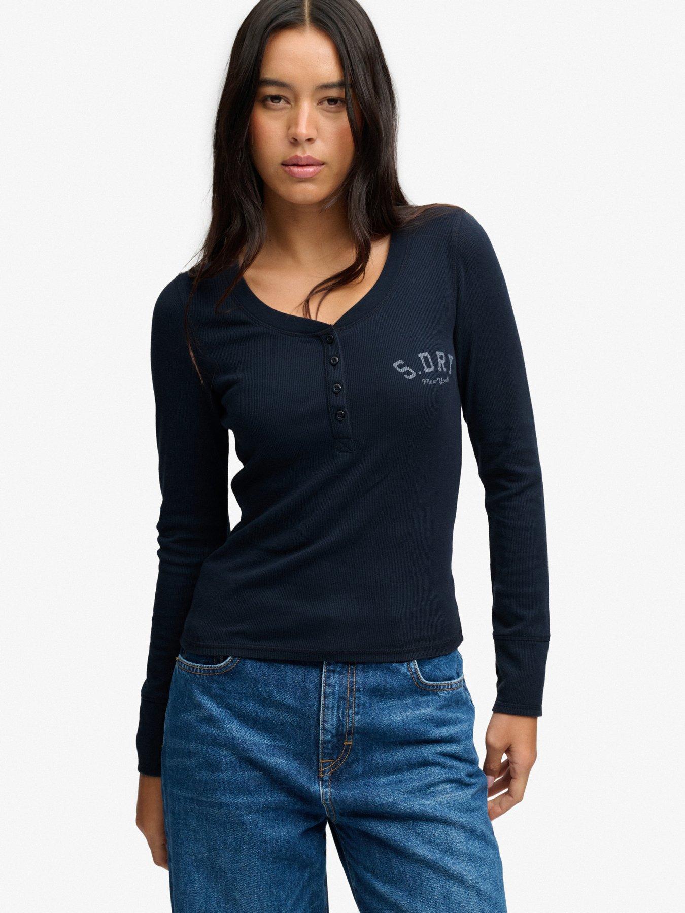 Image 1 of 7 of Superdry Superdry Athletic Button Down Long Sleeve T-shirt - Navy