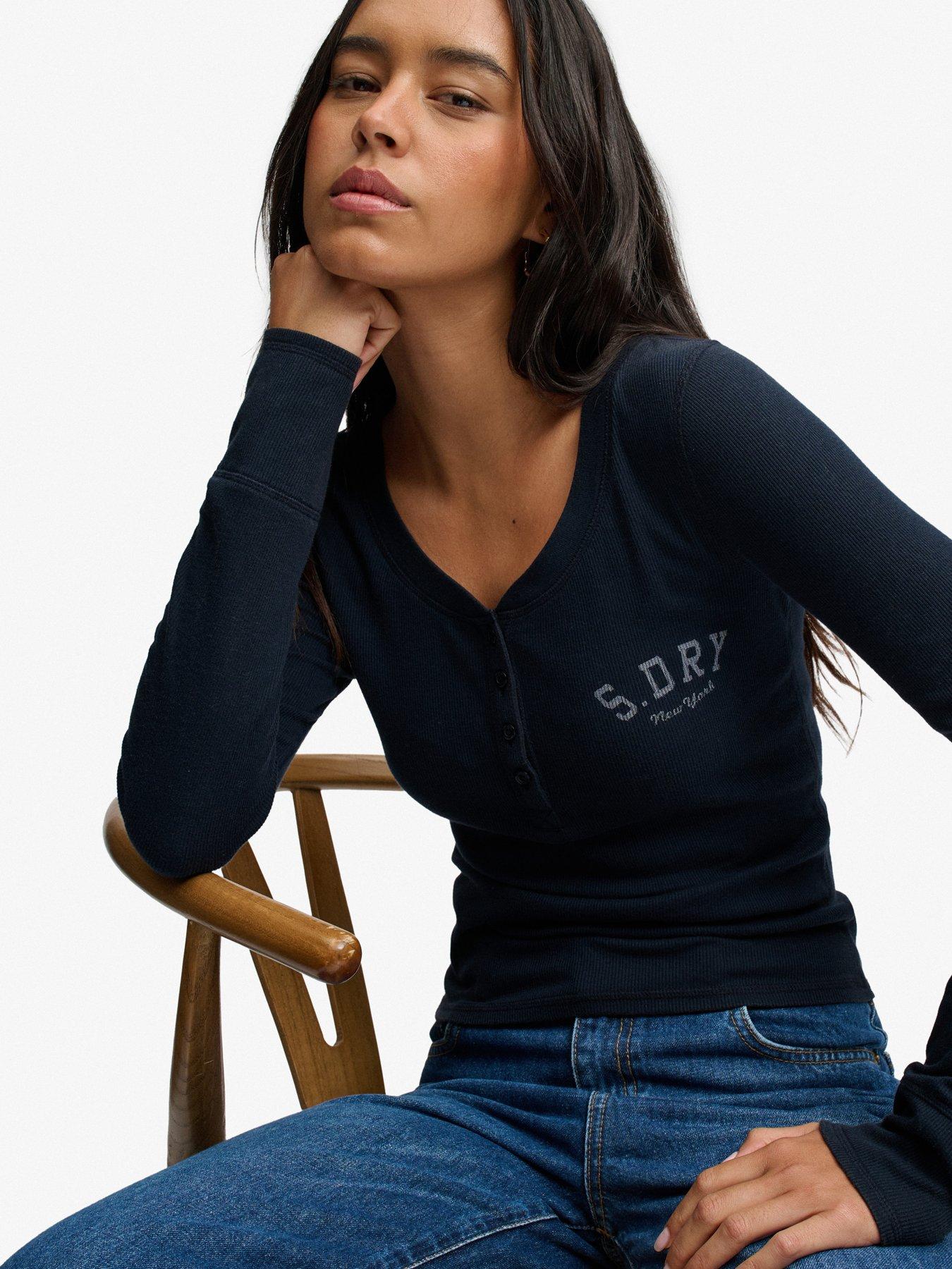 Image 4 of 7 of Superdry Superdry Athletic Button Down Long Sleeve T-shirt - Navy