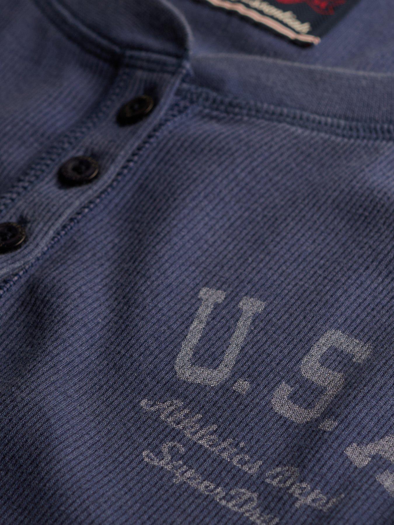 Image 6 of 7 of Superdry Womens Athletic Ribbed Washed Button Down Long Sleeve Top - Navy