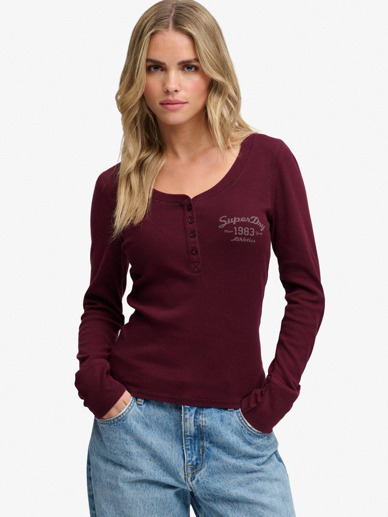Image 1 of 7 of Superdry Superdry Athletic Button Down Long Sleeve T-shirt - Red