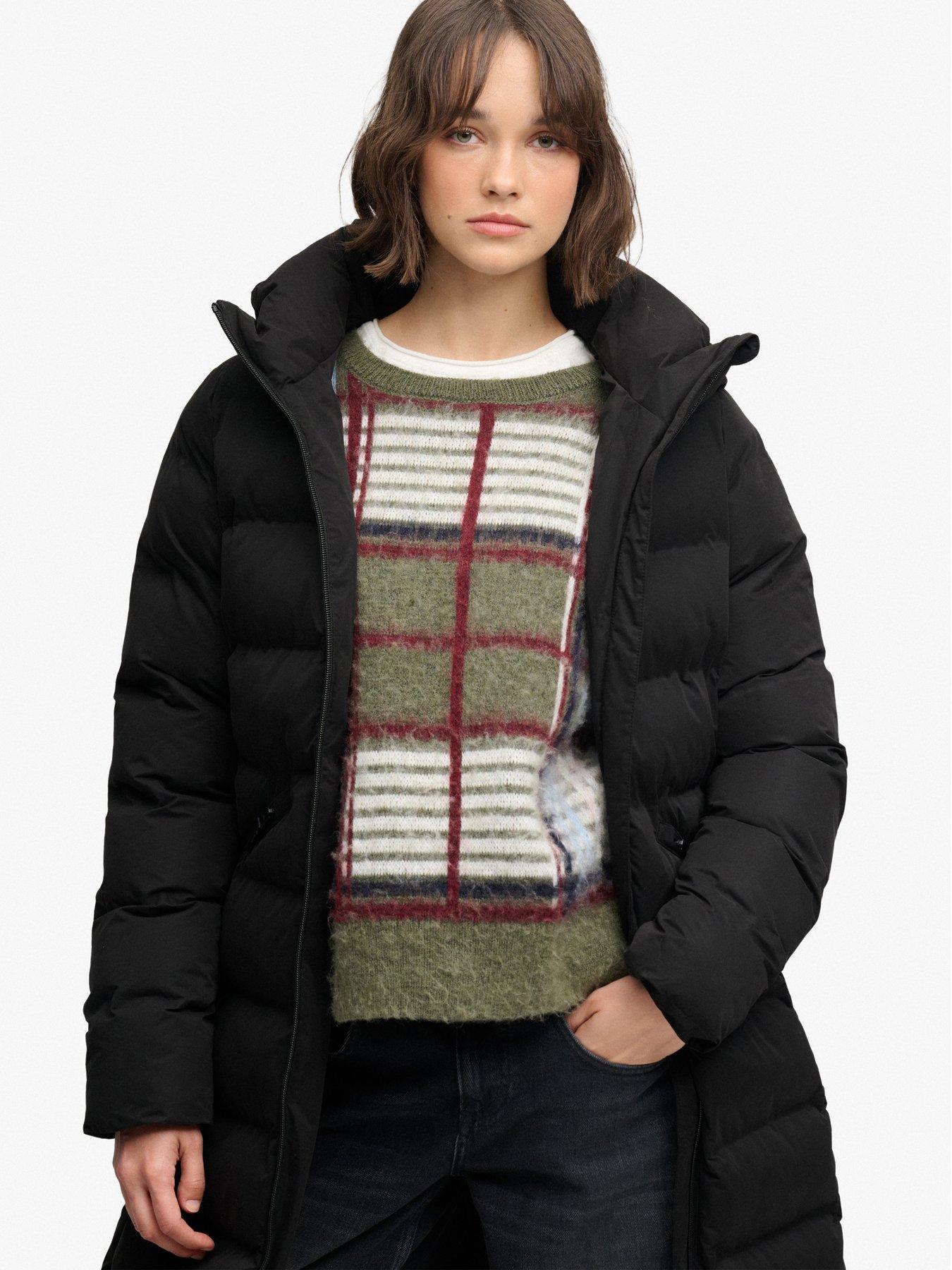 Image 1 of 7 of Superdry Womens City Longline Relaxed Fit Hooded Jacket - Black