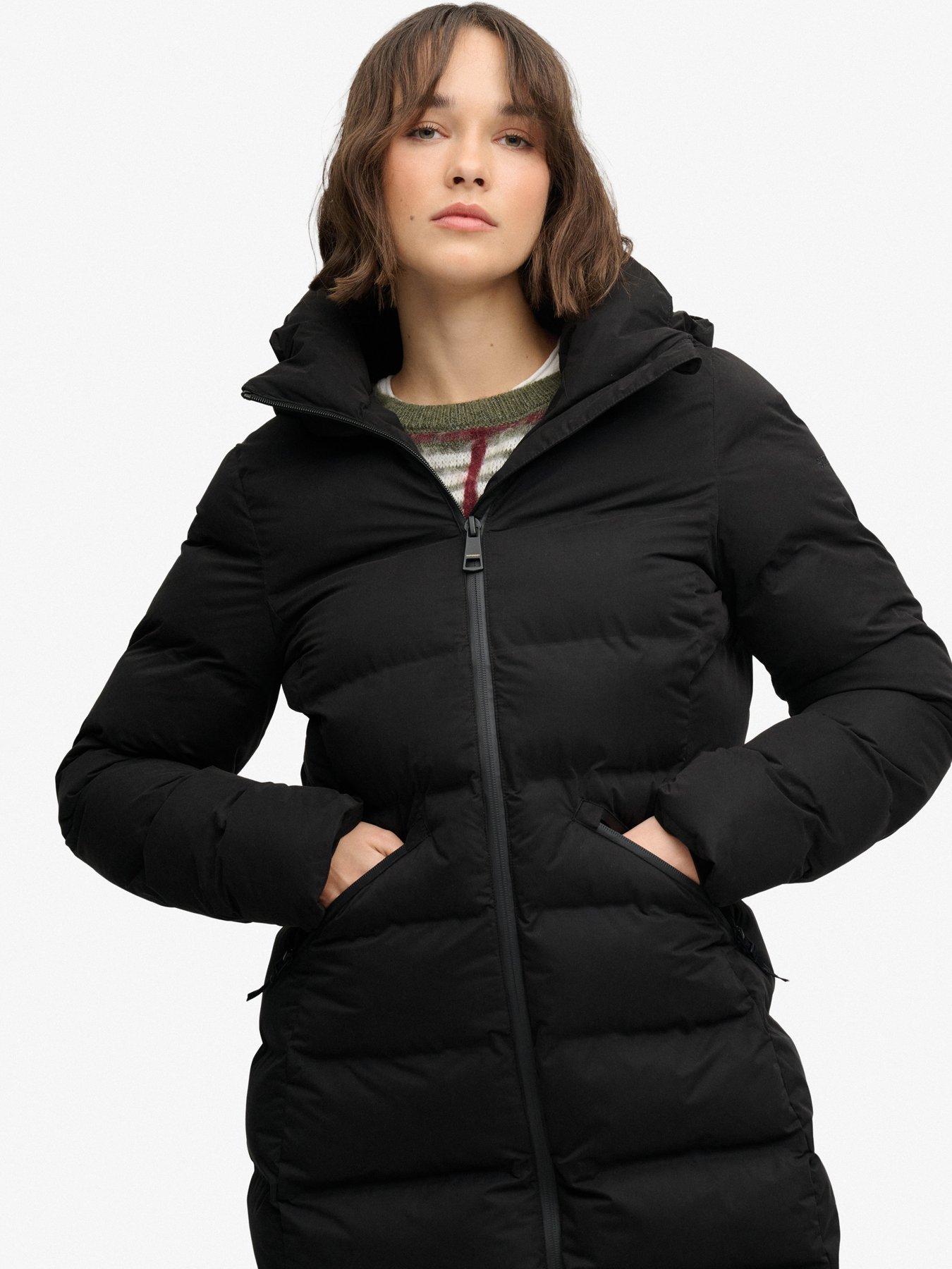 Image 6 of 7 of Superdry Womens City Longline Relaxed Fit Hooded Jacket - Black