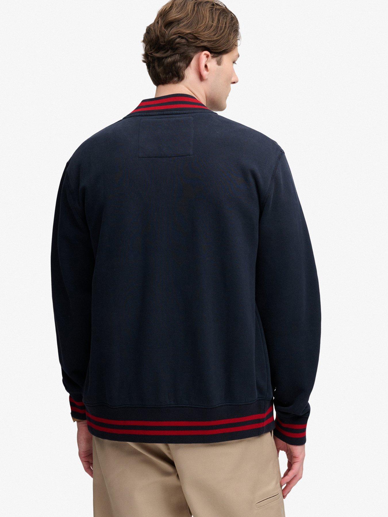 Image 2 of 6 of Superdry Mens Vintage Athletic Relaxed Fit Zip Bomber Jacket - Navy