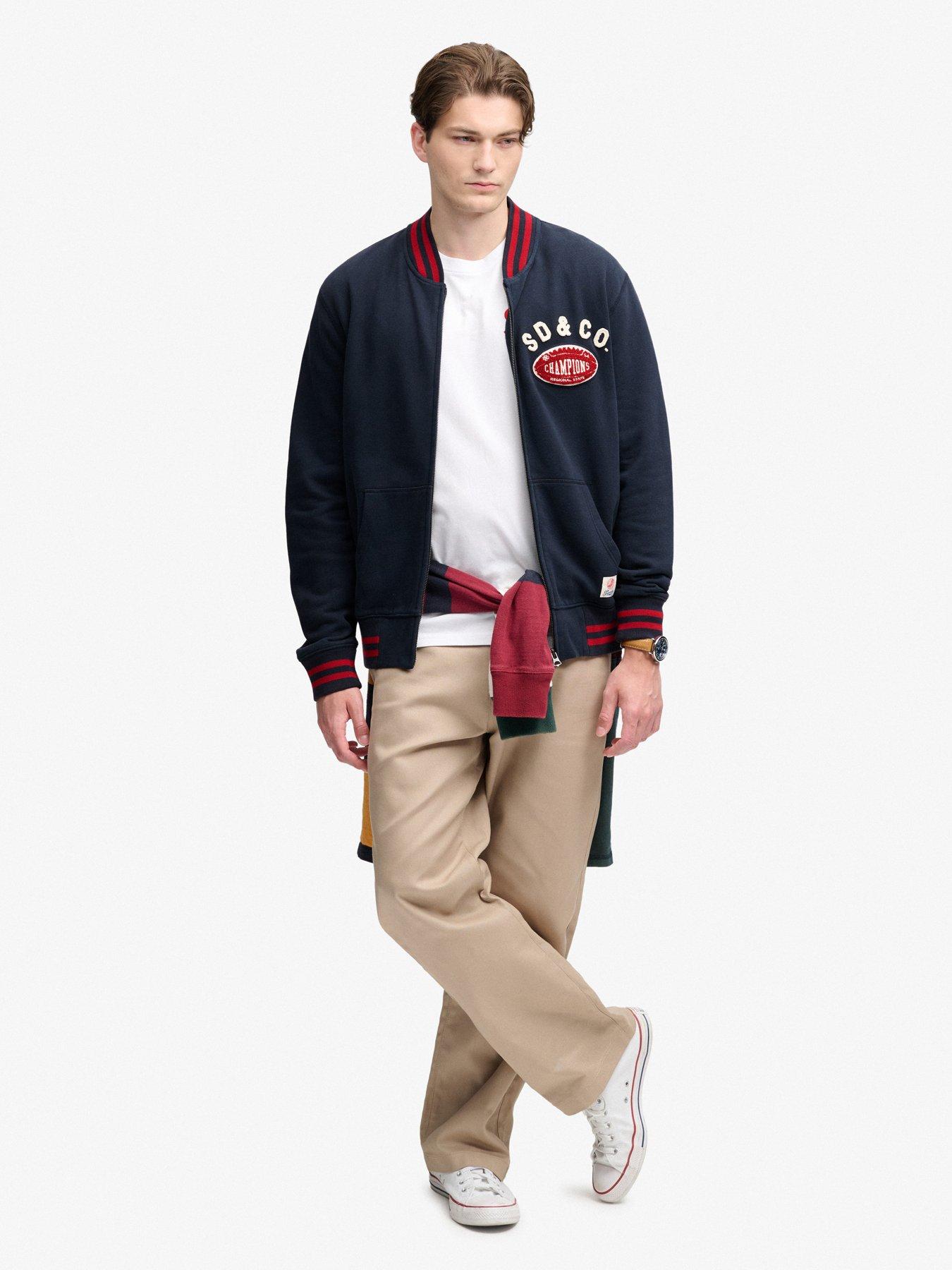 Image 3 of 6 of Superdry Mens Vintage Athletic Relaxed Fit Zip Bomber Jacket - Navy