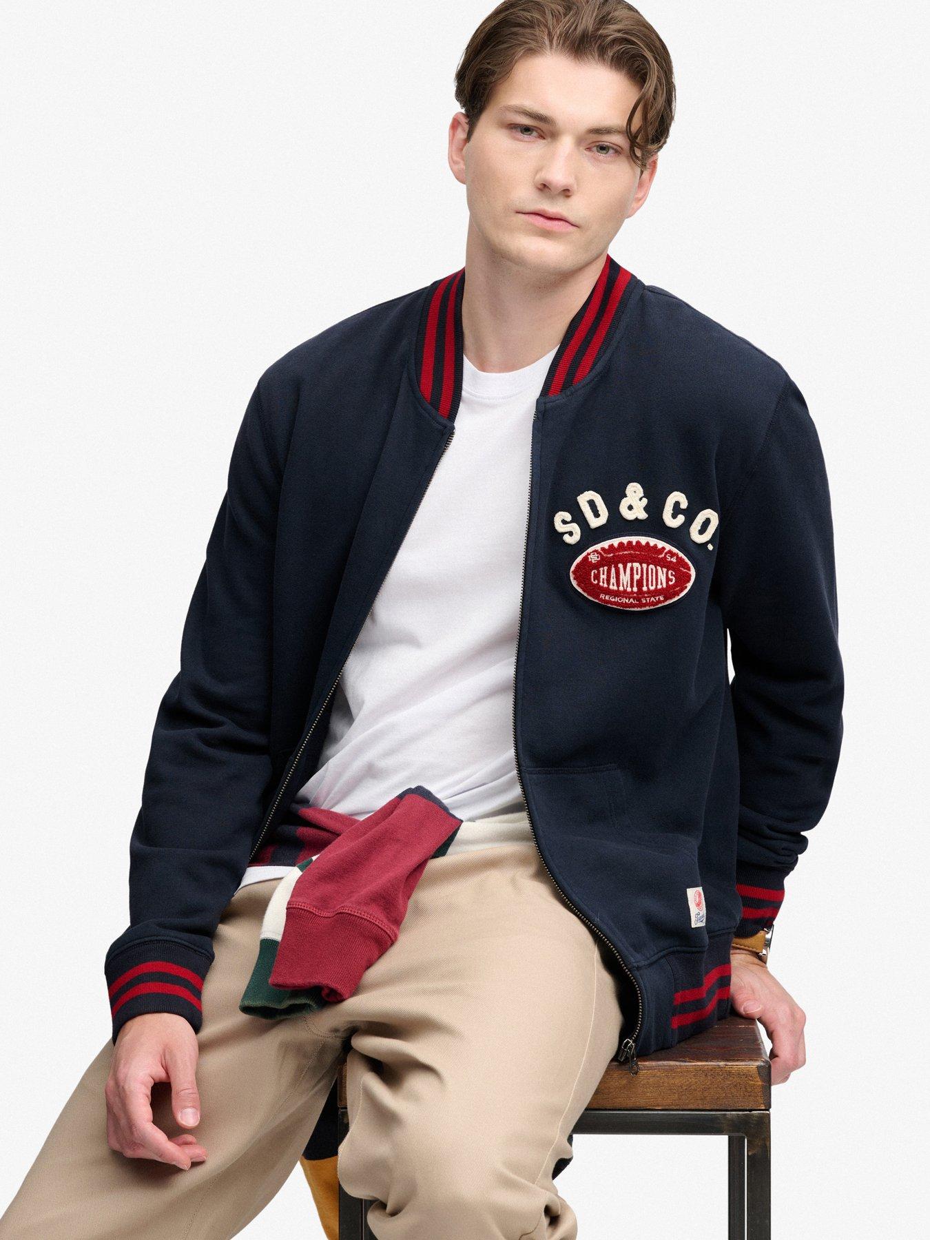 Image 4 of 6 of Superdry Mens Vintage Athletic Relaxed Fit Zip Bomber Jacket - Navy