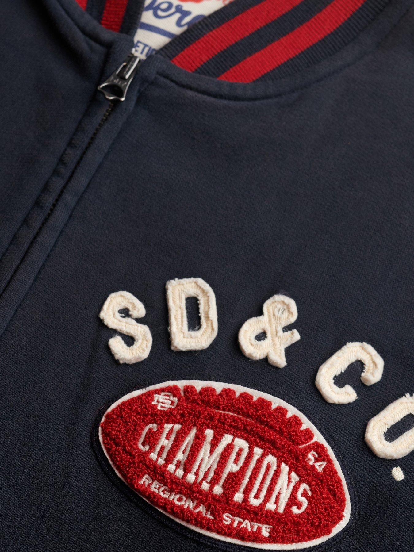 Image 5 of 6 of Superdry Mens Vintage Athletic Relaxed Fit Zip Bomber Jacket - Navy