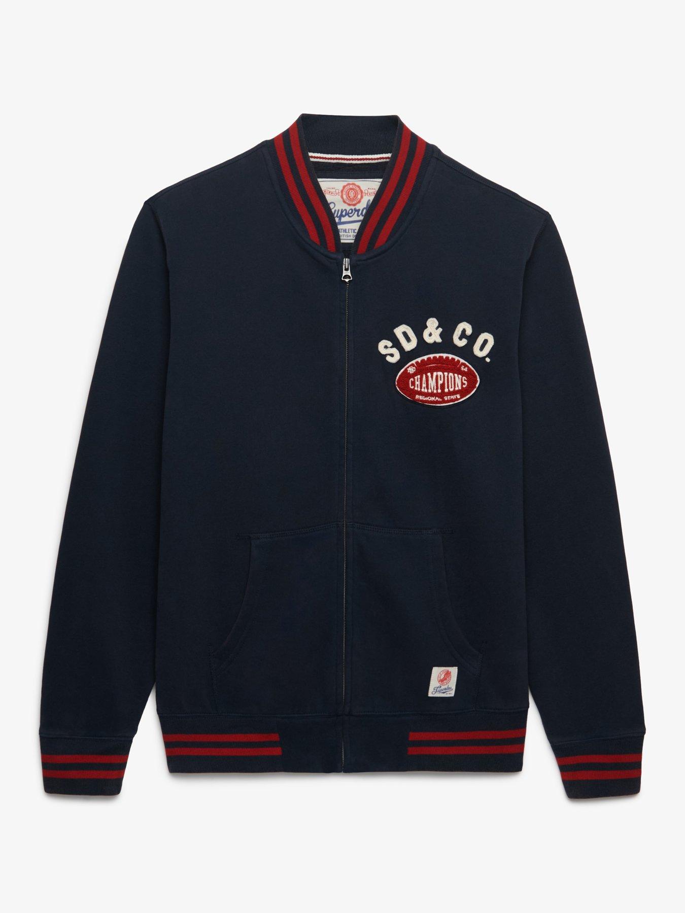 Image 6 of 6 of Superdry Mens Vintage Athletic Relaxed Fit Zip Bomber Jacket - Navy