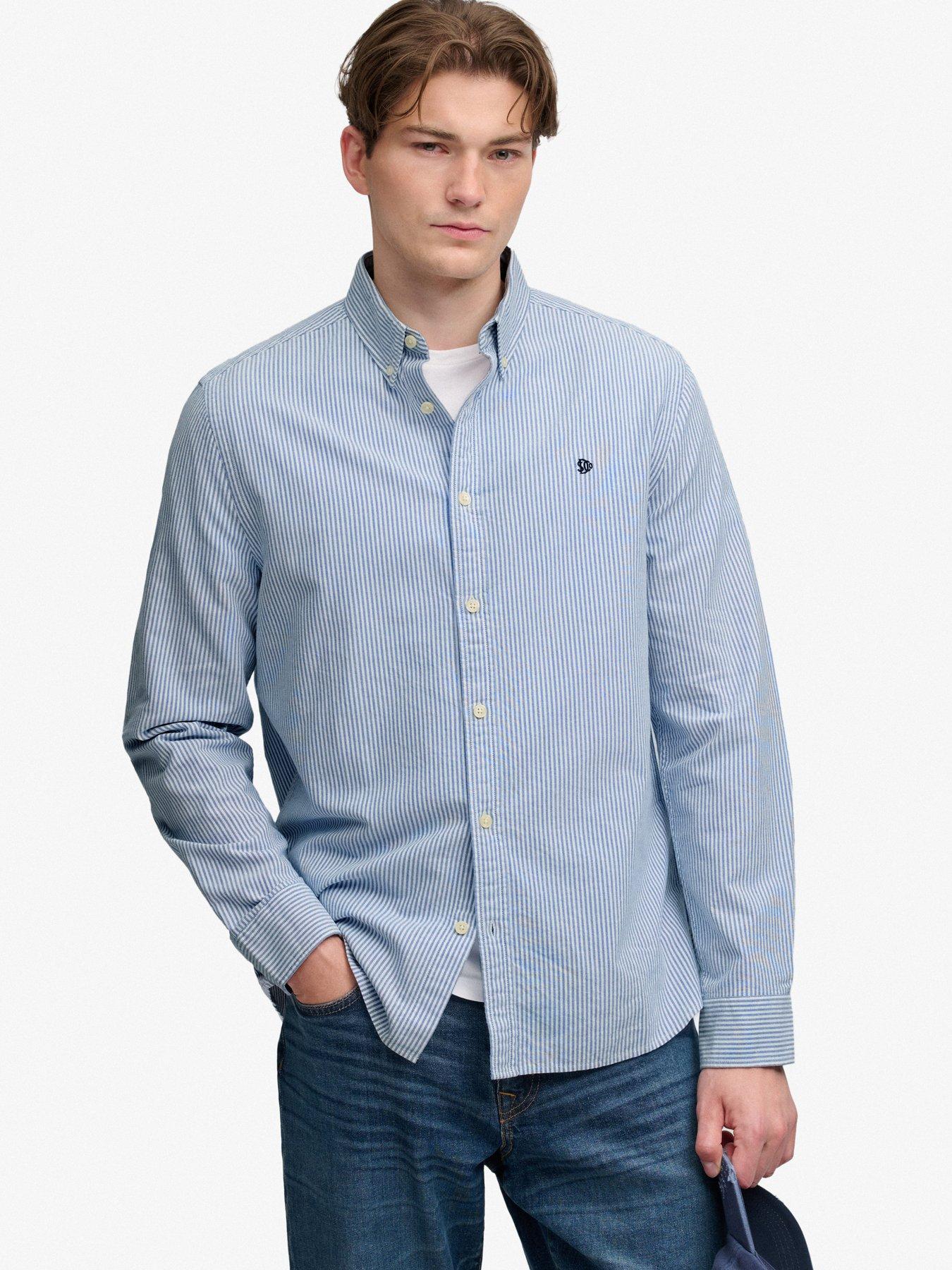 Image 1 of 6 of Superdry Mens Preppy Oxford Relaxed Fit Stripe Long Sleeve Shirt - Blue