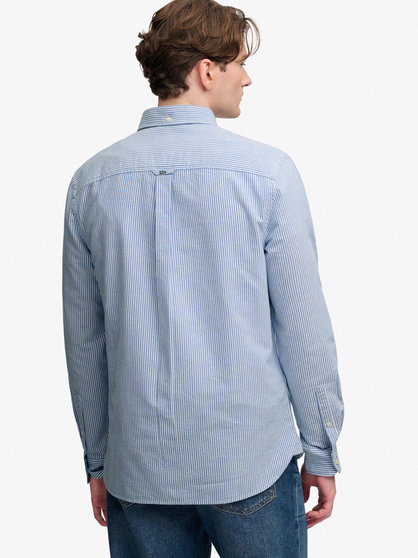 Image 2 of 6 of Superdry Mens Preppy Oxford Relaxed Fit Stripe Long Sleeve Shirt - Blue