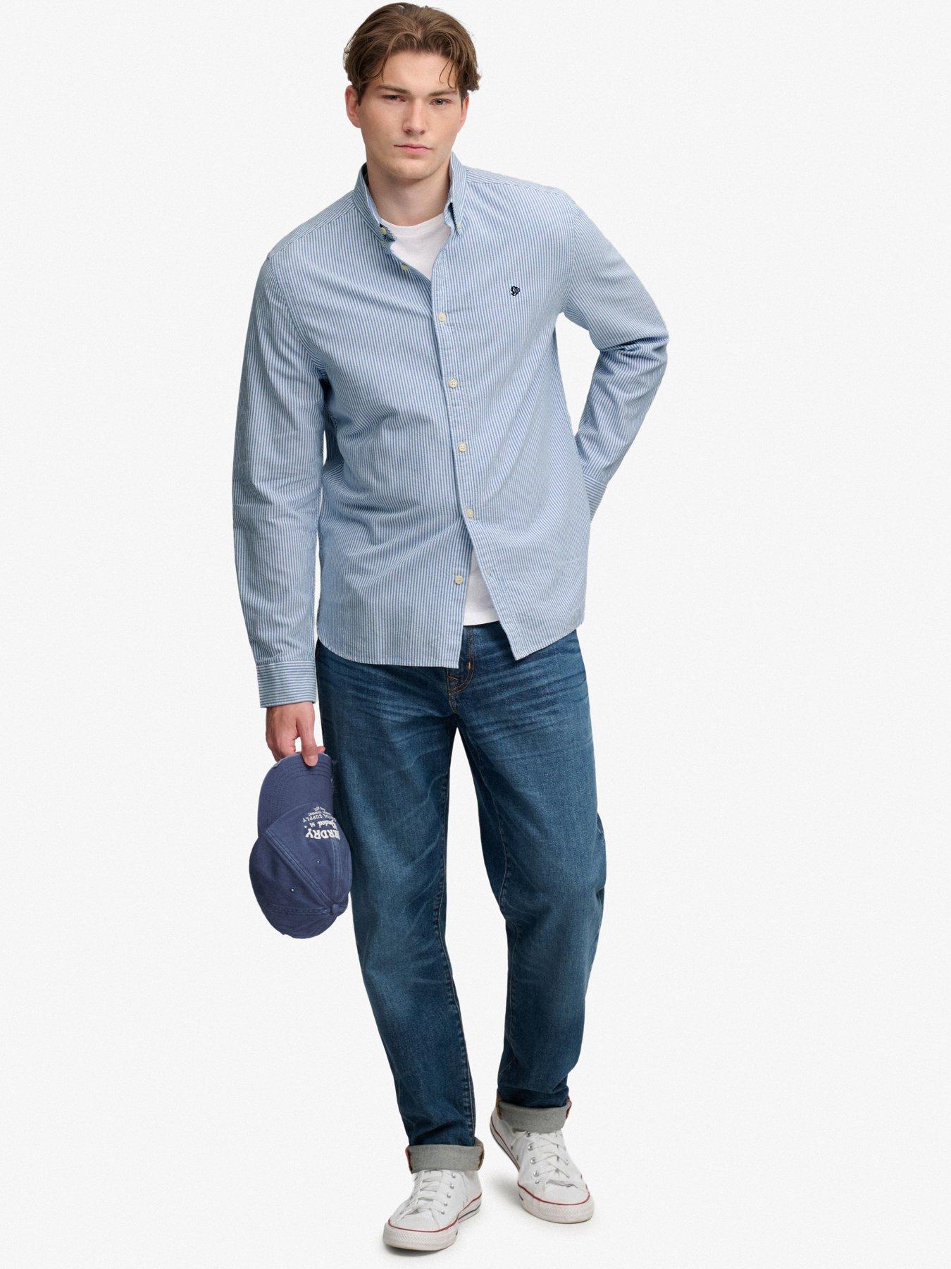 Image 3 of 6 of Superdry Mens Preppy Oxford Relaxed Fit Stripe Long Sleeve Shirt - Blue