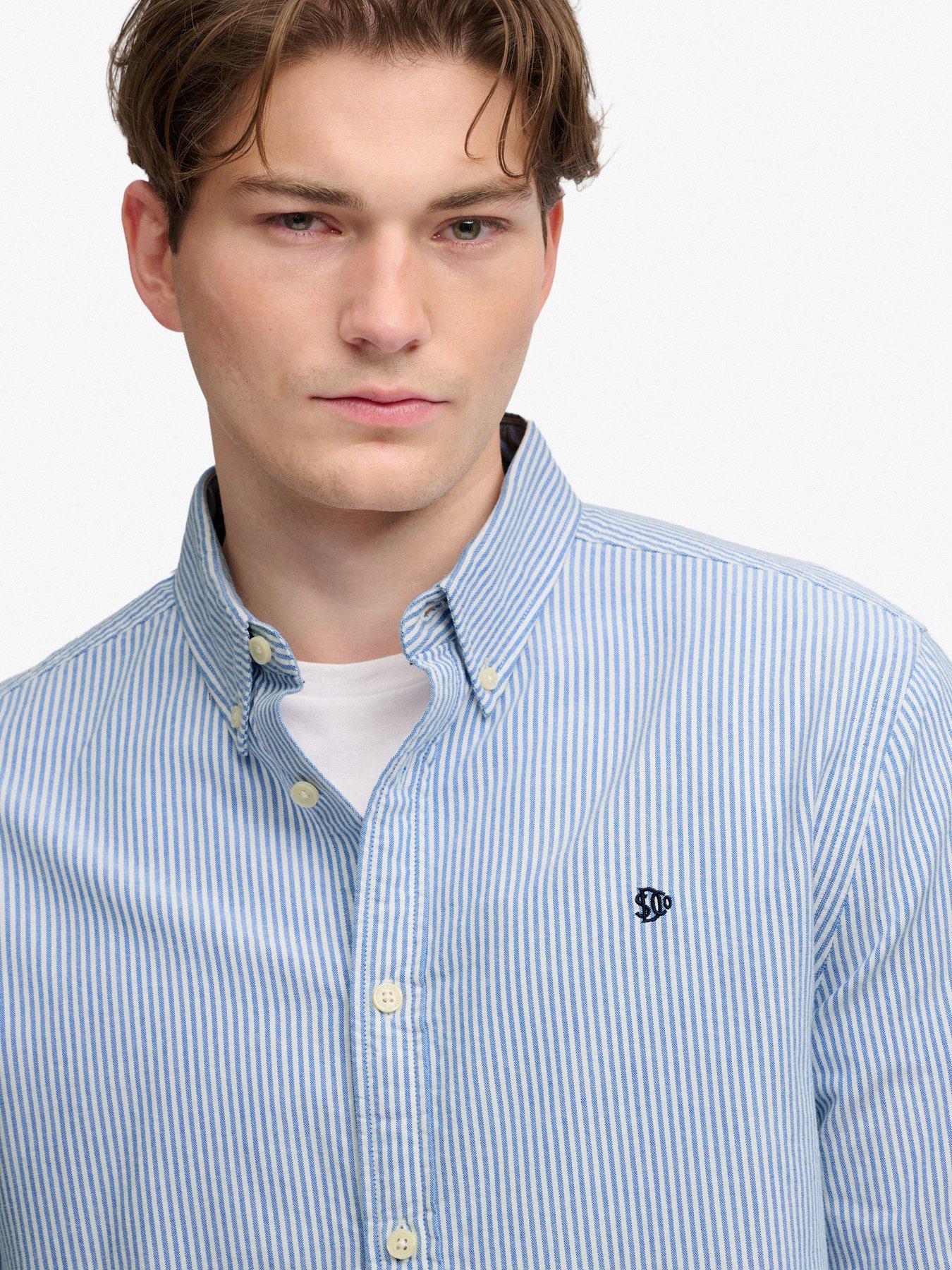 Image 5 of 6 of Superdry Mens Preppy Oxford Relaxed Fit Stripe Long Sleeve Shirt - Blue