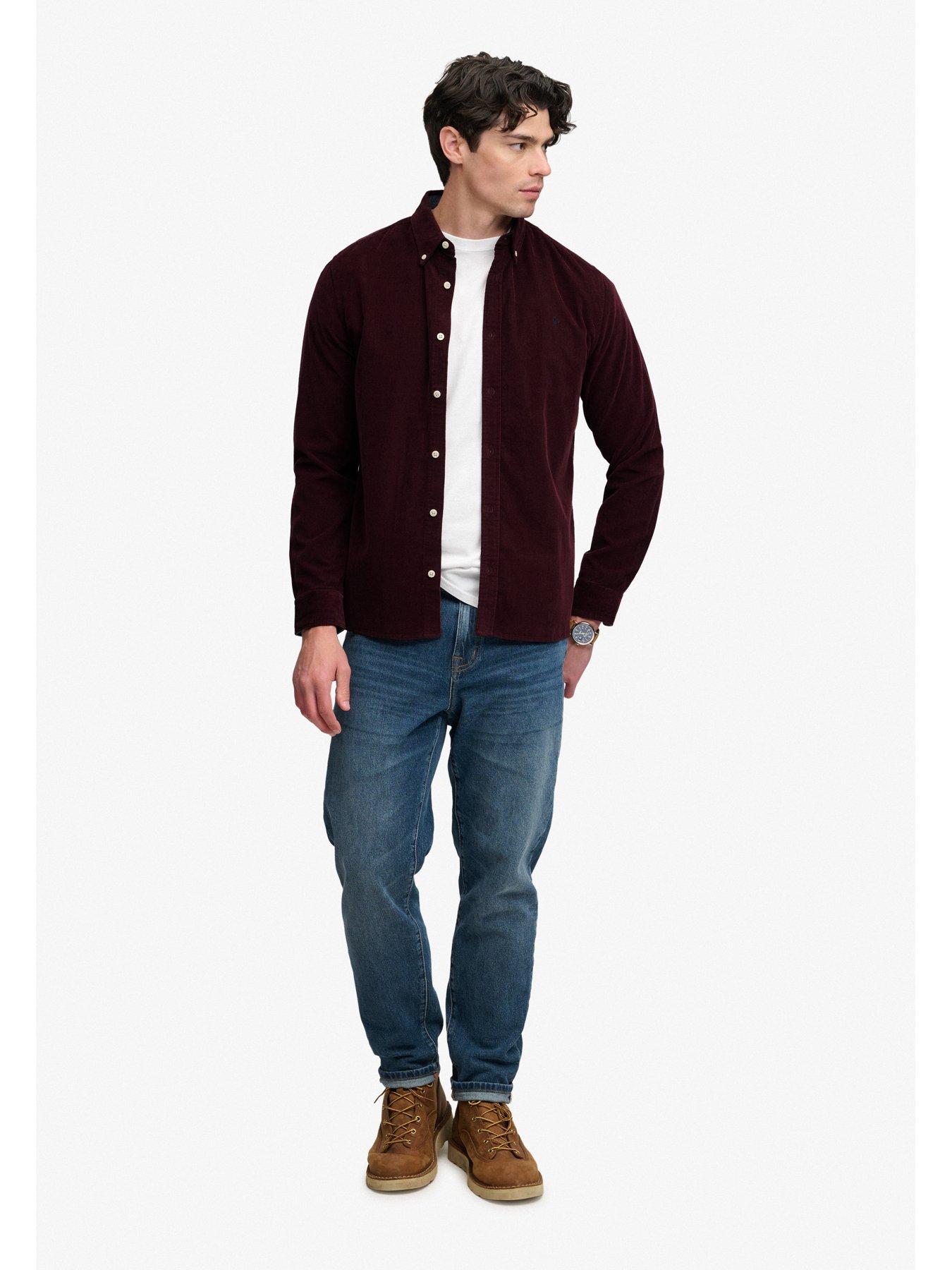 Image 3 of 7 of Superdry Mens Classic Needle Cord Regular Fit Shirt - Dark Red