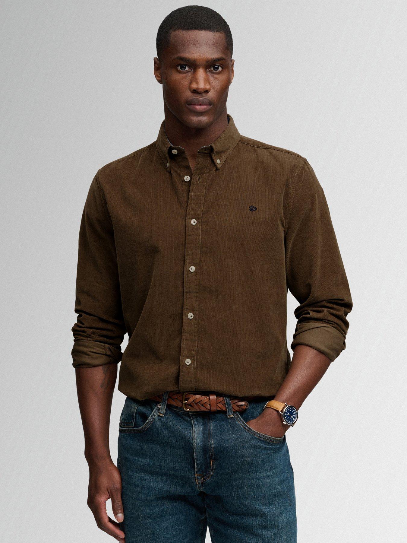 Image 1 of 7 of Superdry Mens Classic Needle Cord Relaxed Fit Shirt - Winter Twig Beige
