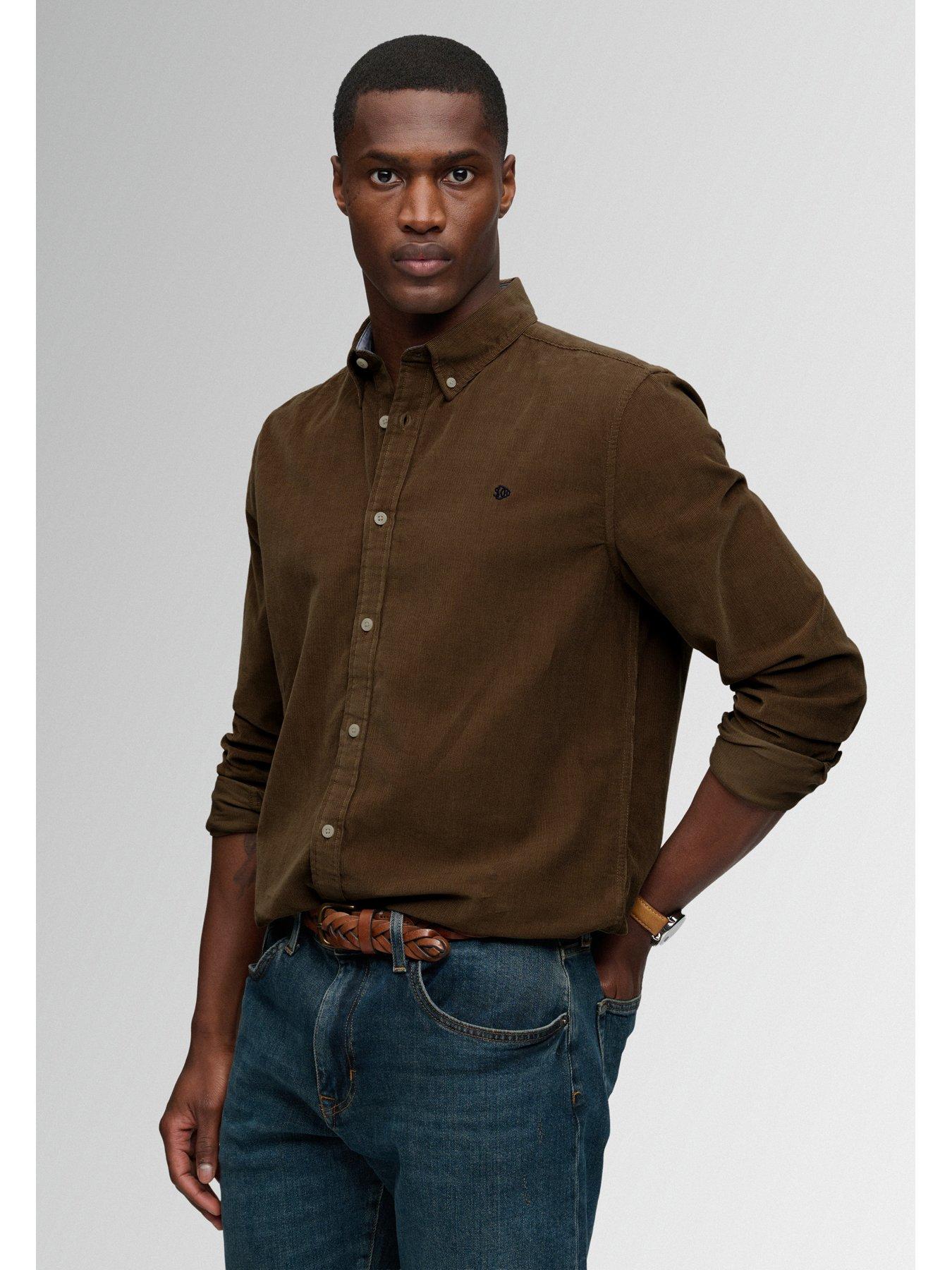 Image 4 of 7 of Superdry Mens Classic Needle Cord Relaxed Fit Shirt - Winter Twig Beige