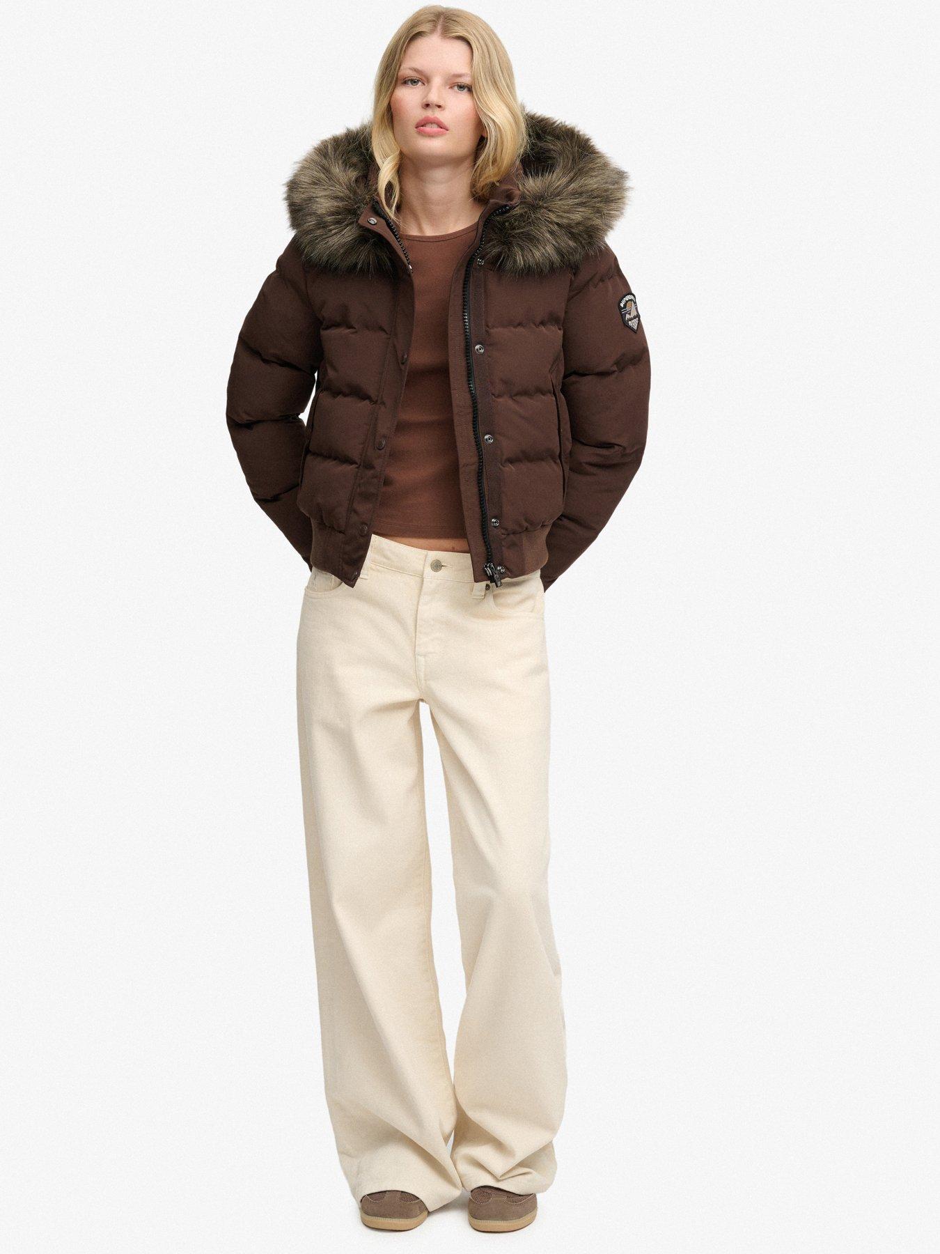 Image 3 of 7 of Superdry Womens Everest Detachable Hood Bomber Jacket - Brown