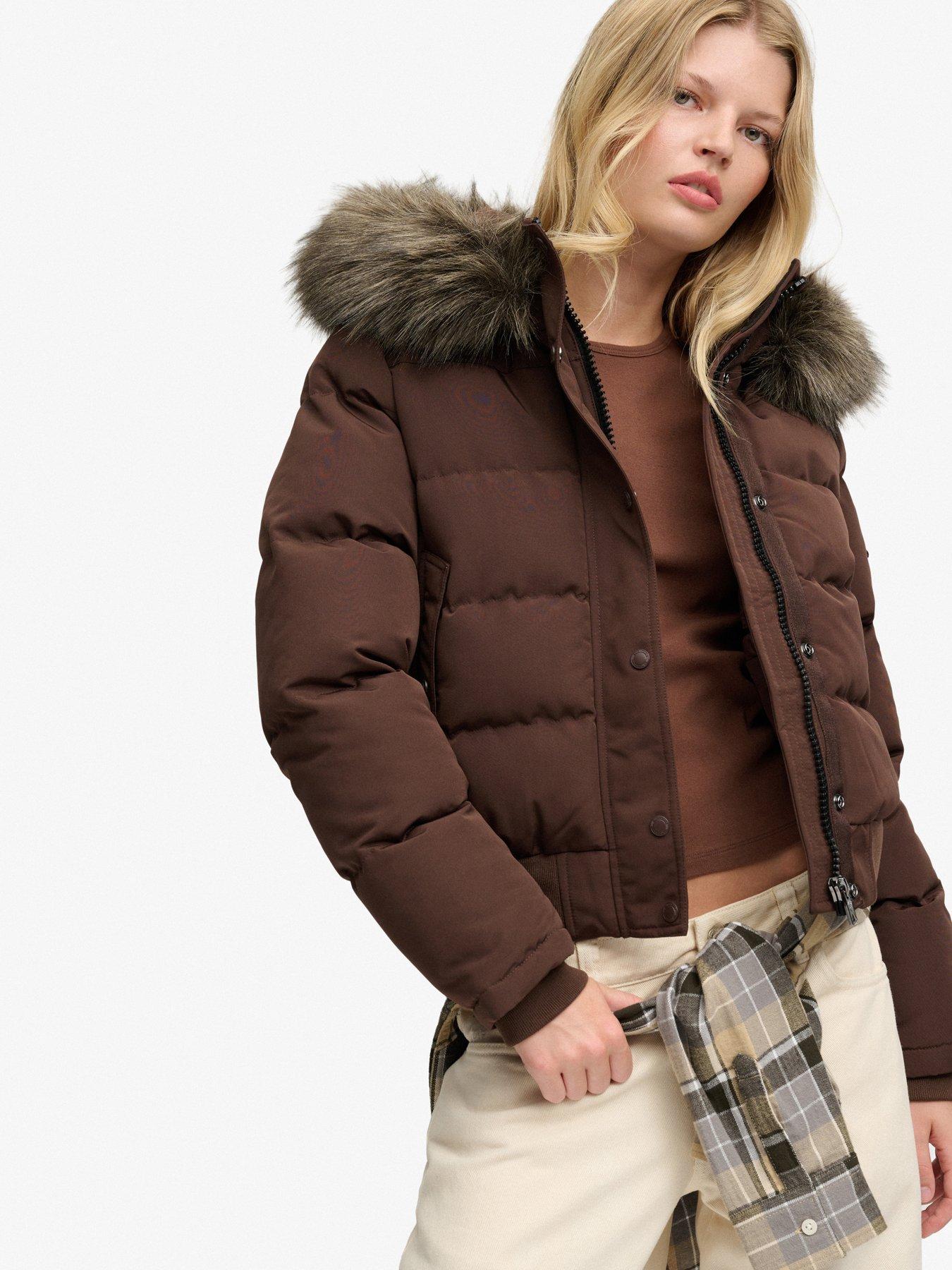 Image 4 of 7 of Superdry Womens Everest Detachable Hood Bomber Jacket - Brown