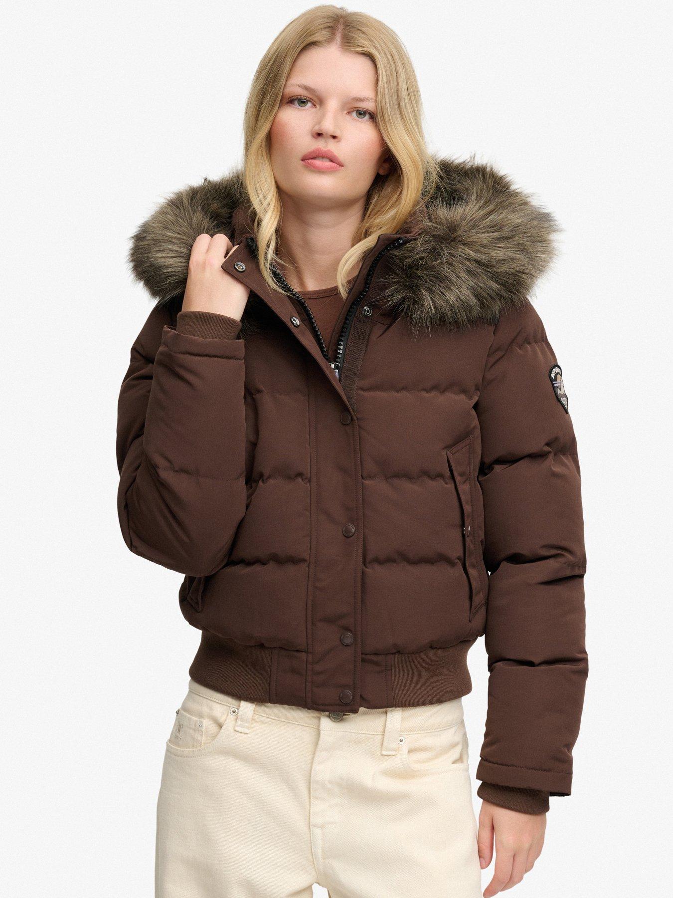 Image 5 of 7 of Superdry Womens Everest Detachable Hood Bomber Jacket - Brown