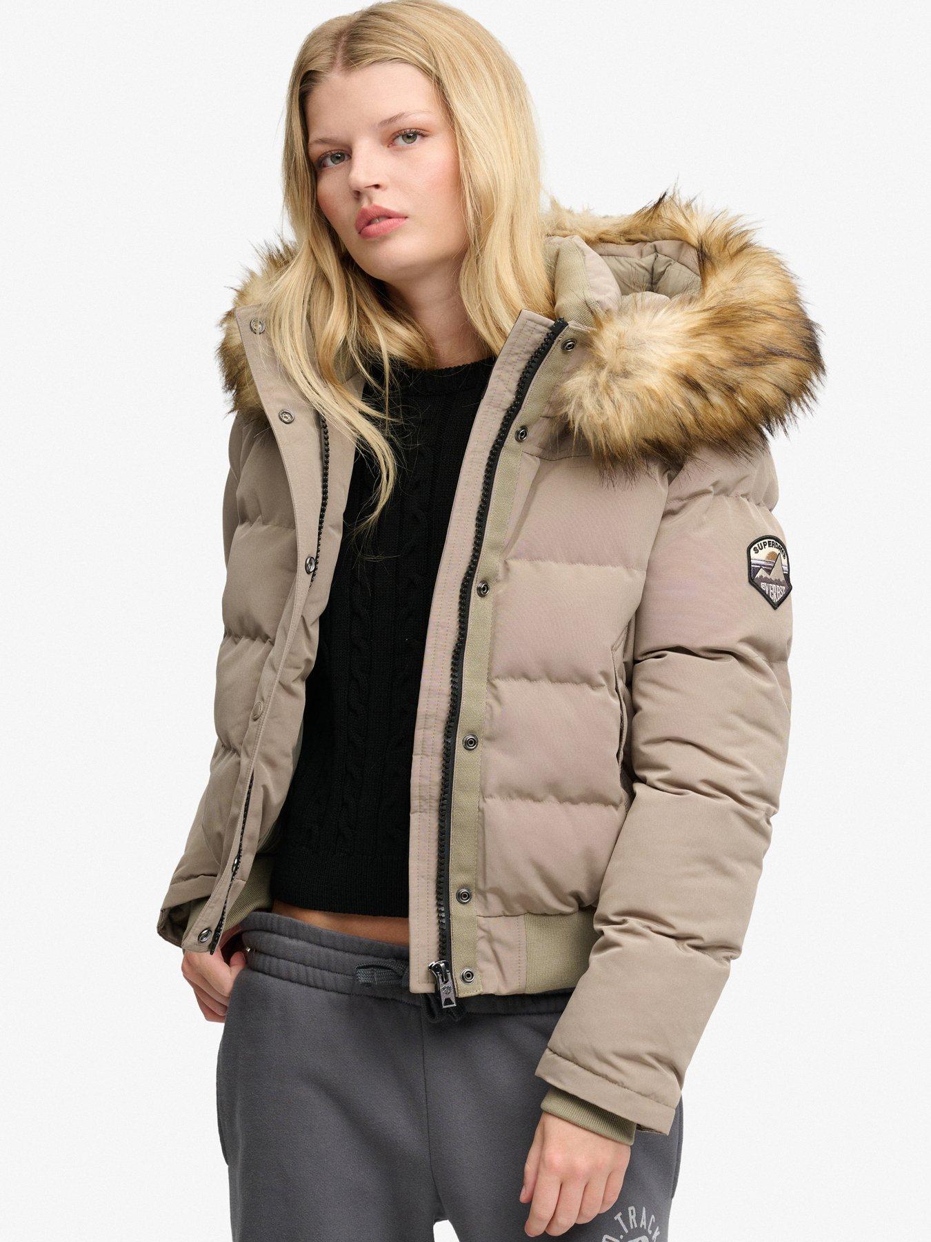 Image 1 of 6 of Superdry Womens Everest Padded Hooded Bomber Jacket - Brown
