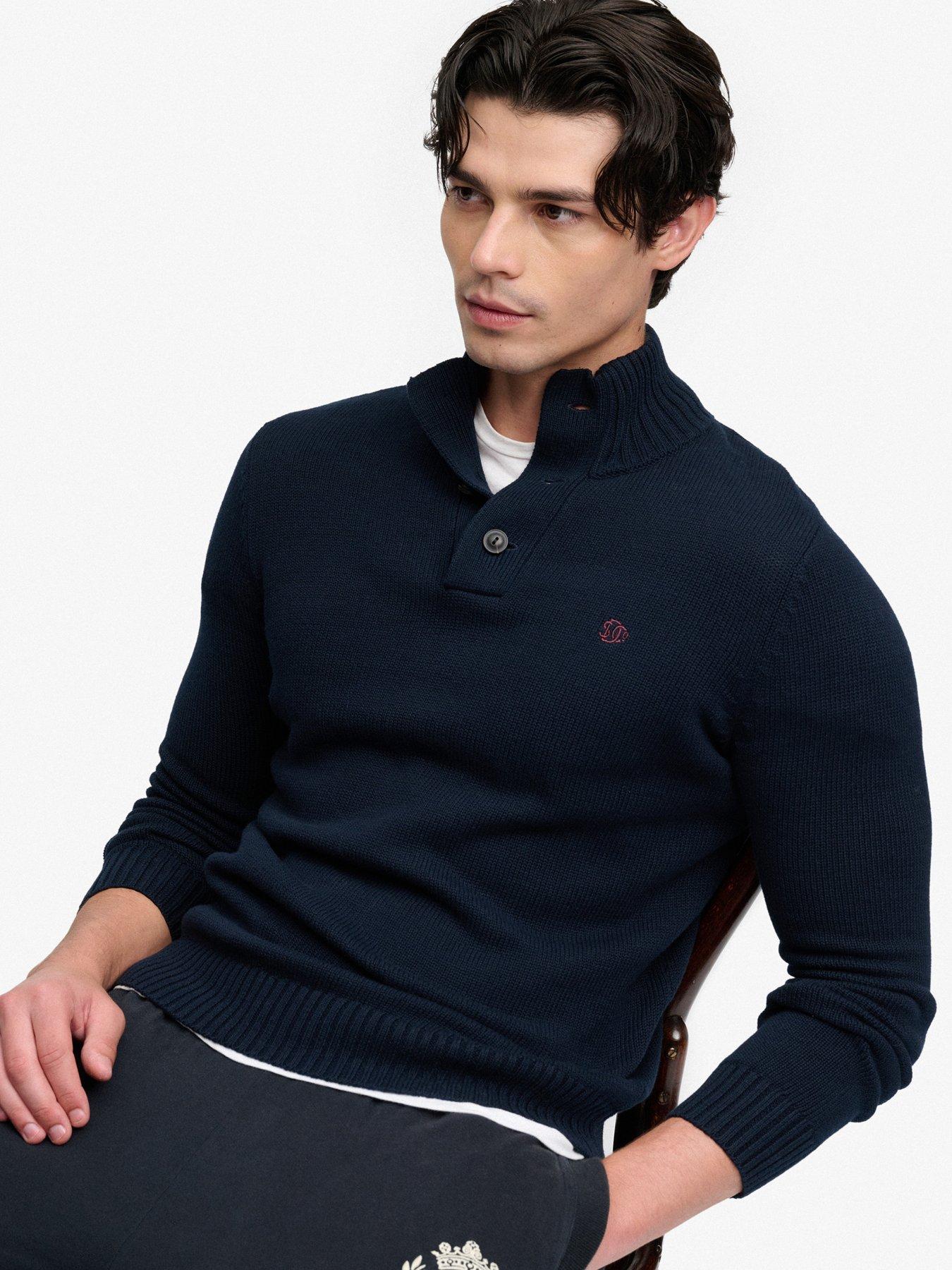 Image 4 of 7 of Superdry Mens Cotton Button Henley Jumper - Navy