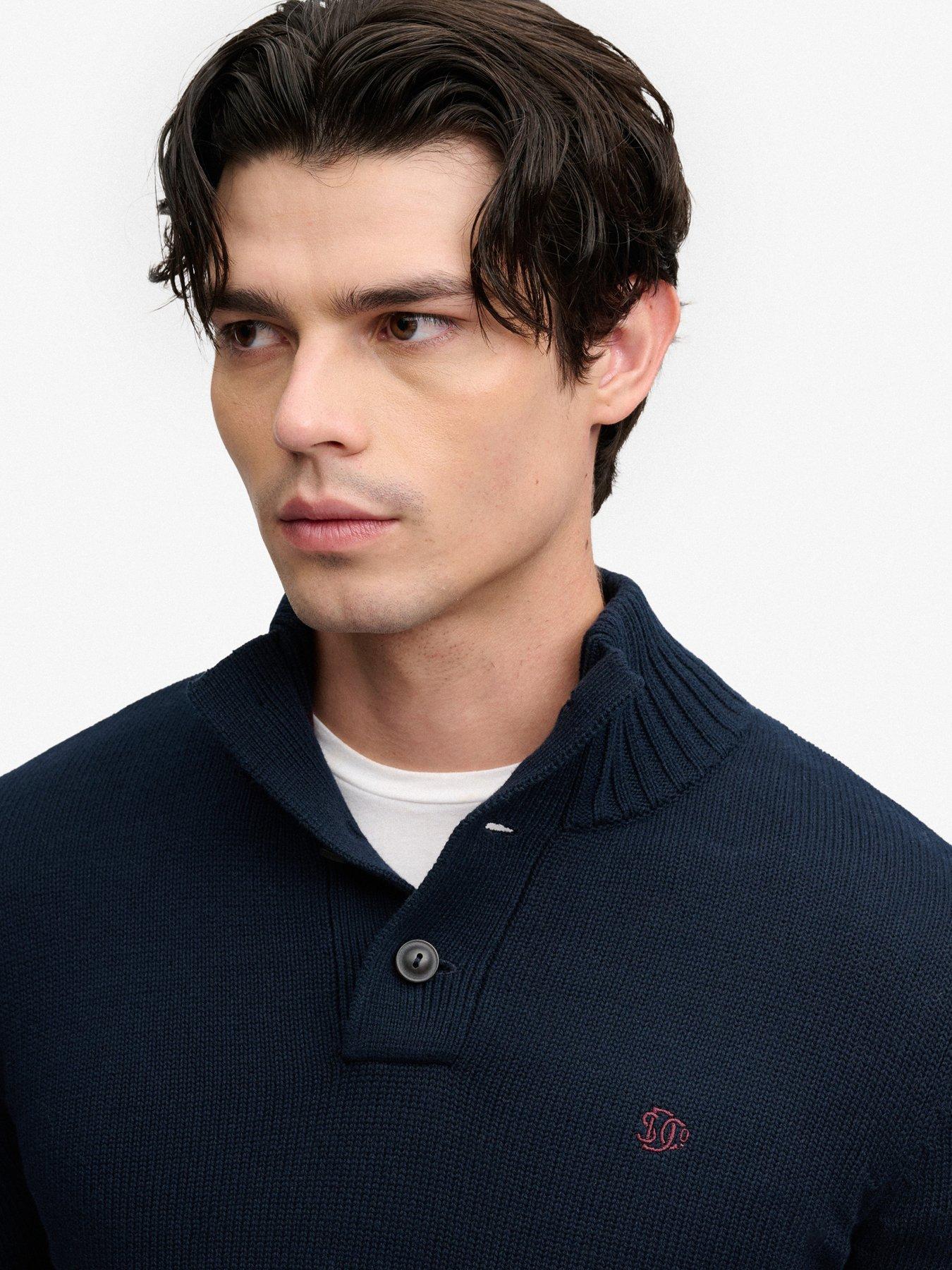 Image 5 of 7 of Superdry Mens Cotton Button Henley Jumper - Navy